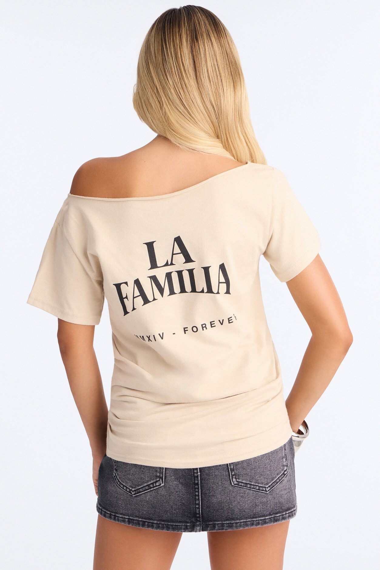 La Familia Forever Virgin Mary Off Shoulder Top - Sand