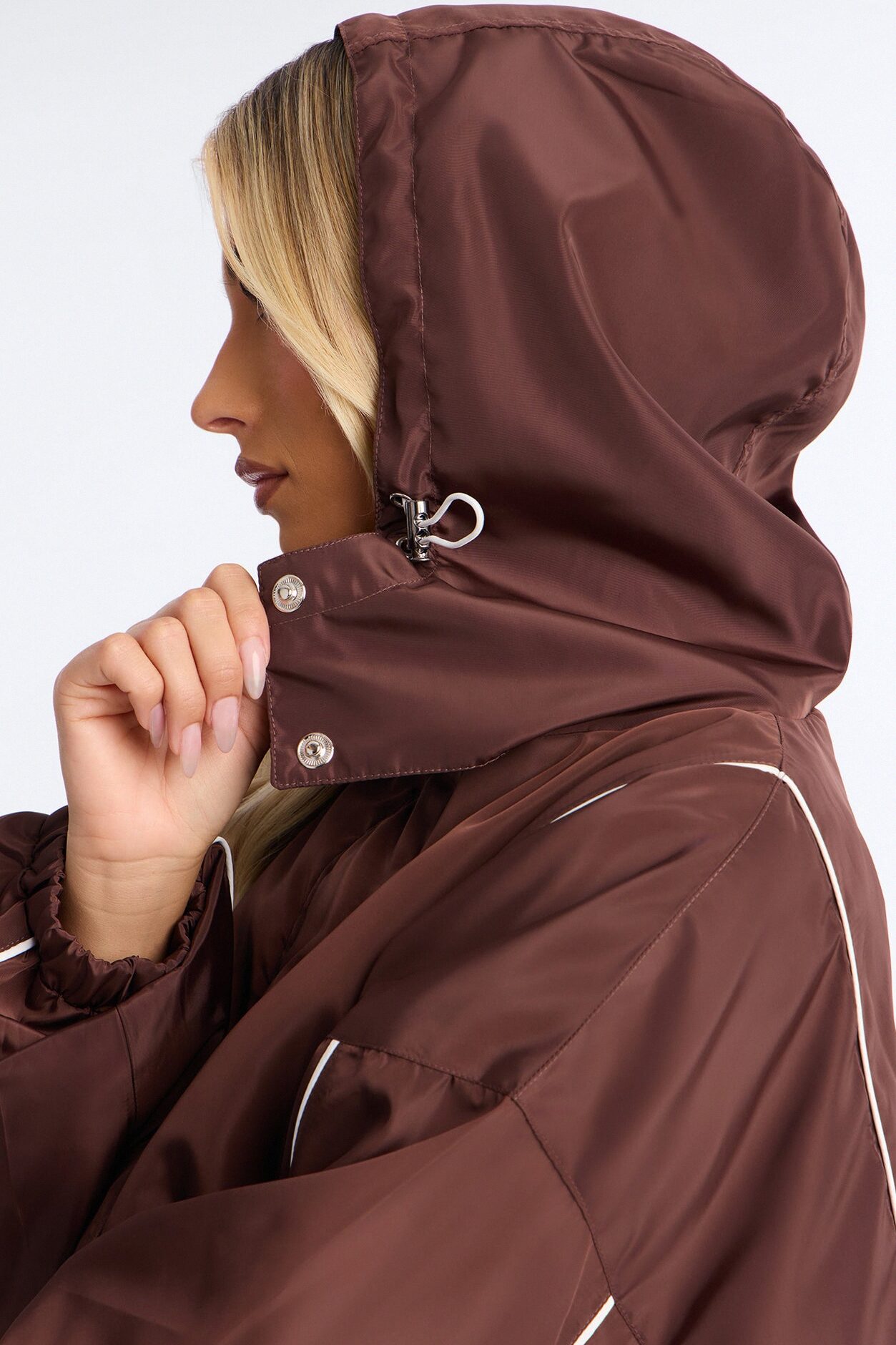 Keep It Lowkey Windbreaker Hooded Contrast Jacket - Brown/combo