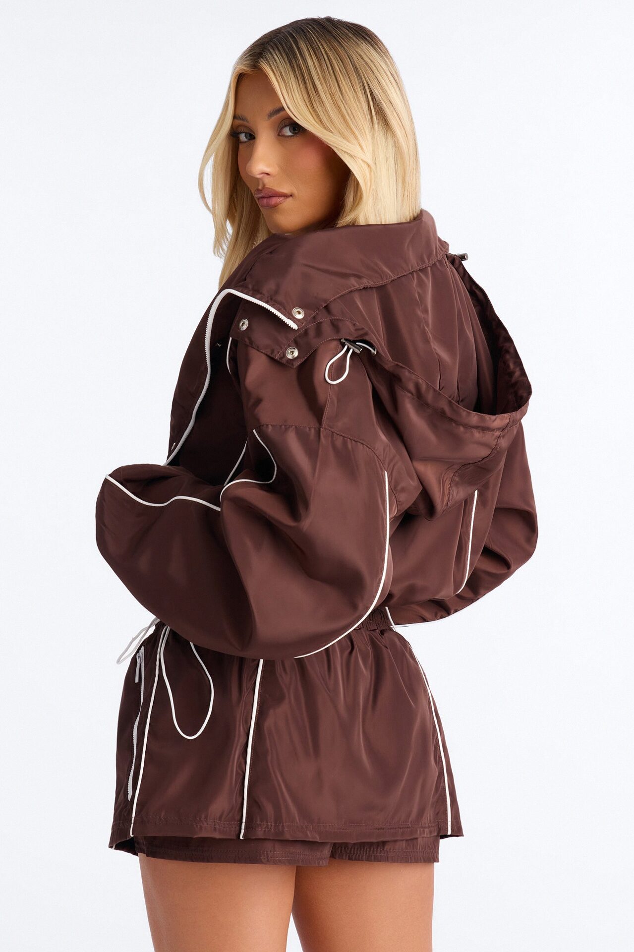 Keep It Lowkey Windbreaker Hooded Contrast Jacket - Brown/combo