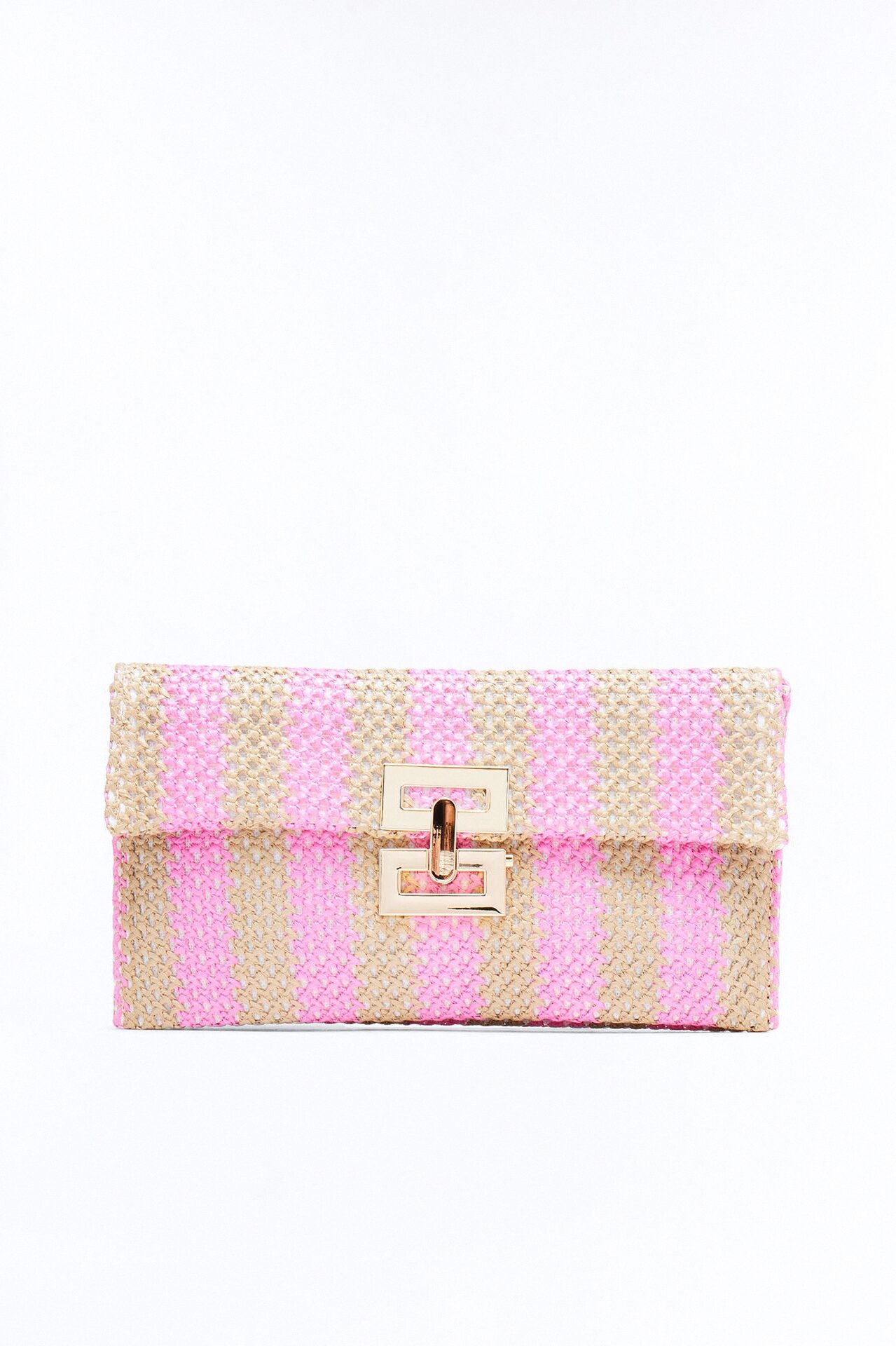 Elodie Straw Clutch - Pink/combo