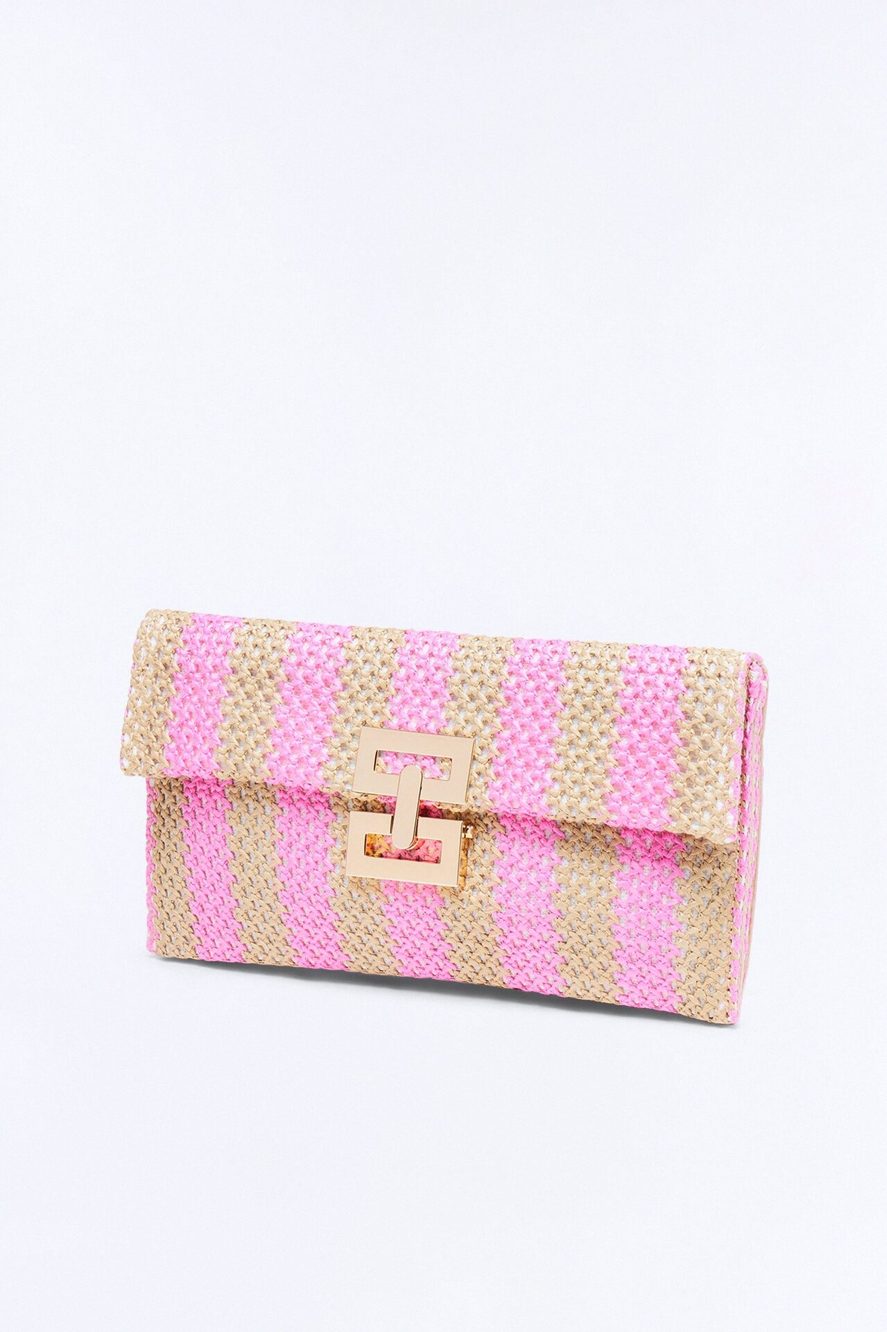 Elodie Straw Clutch - Pink/combo