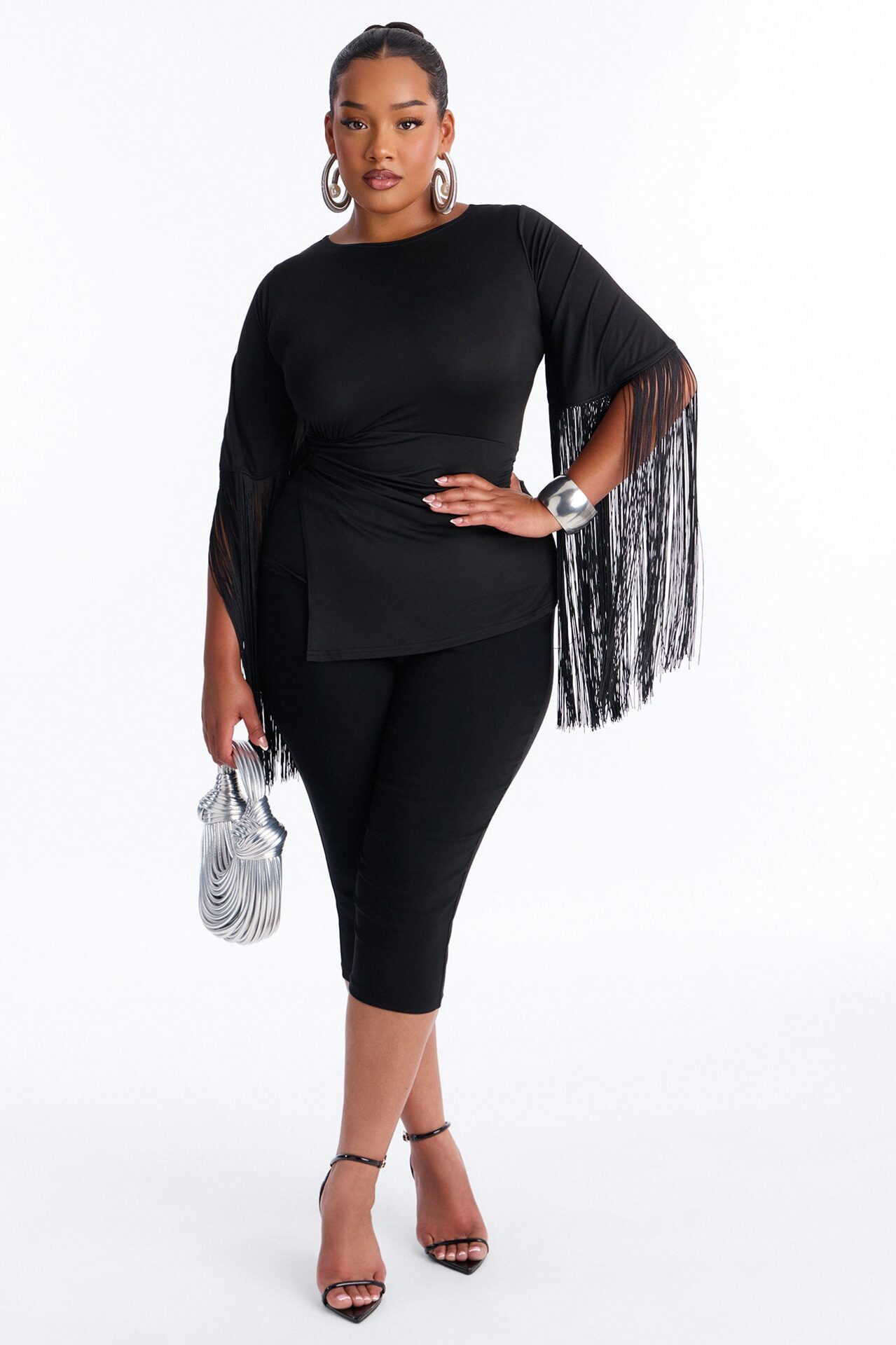 Gia Fringe Trim Short Sleeve Top - Black