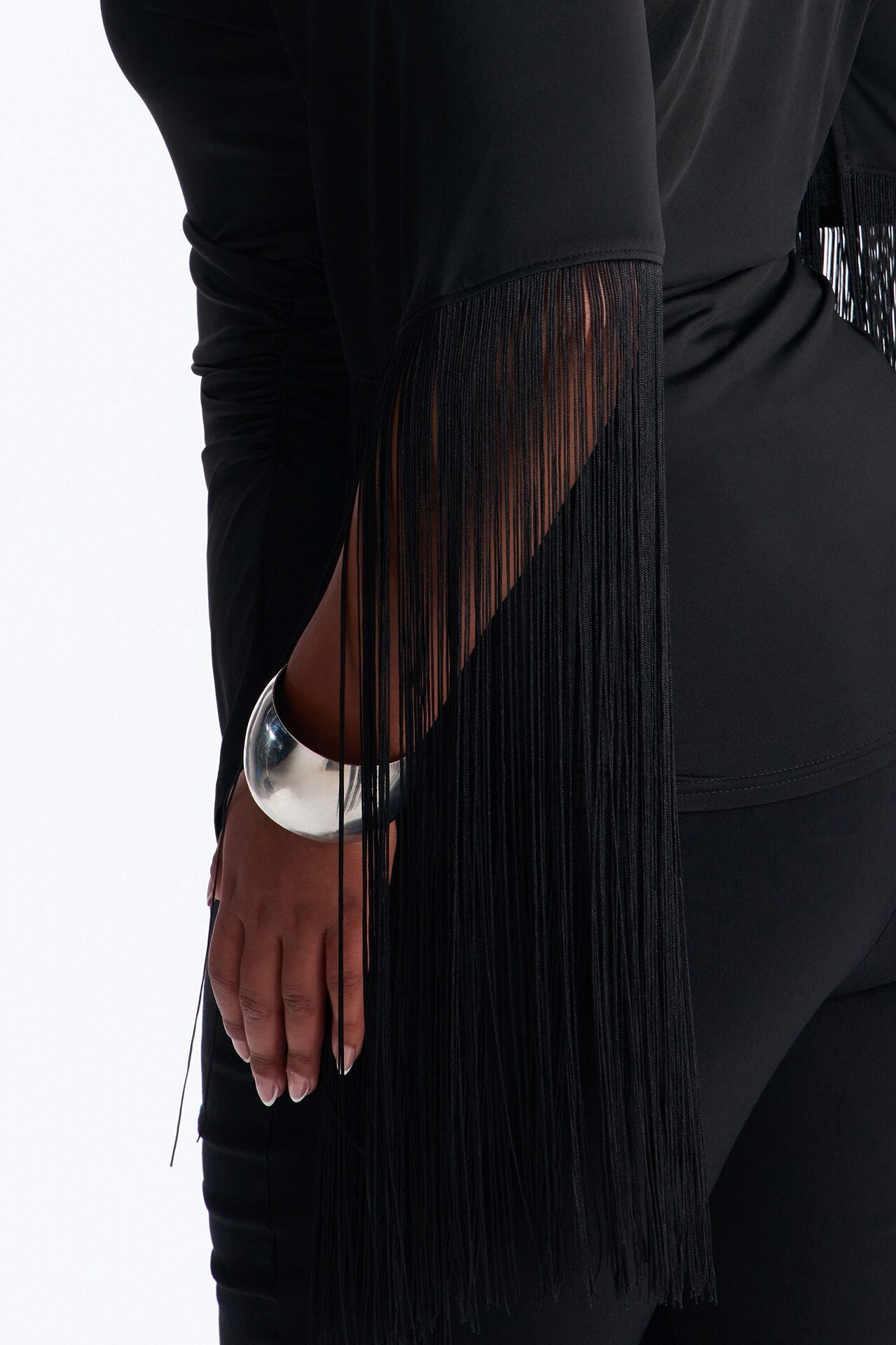 Gia Fringe Trim Short Sleeve Top - Black