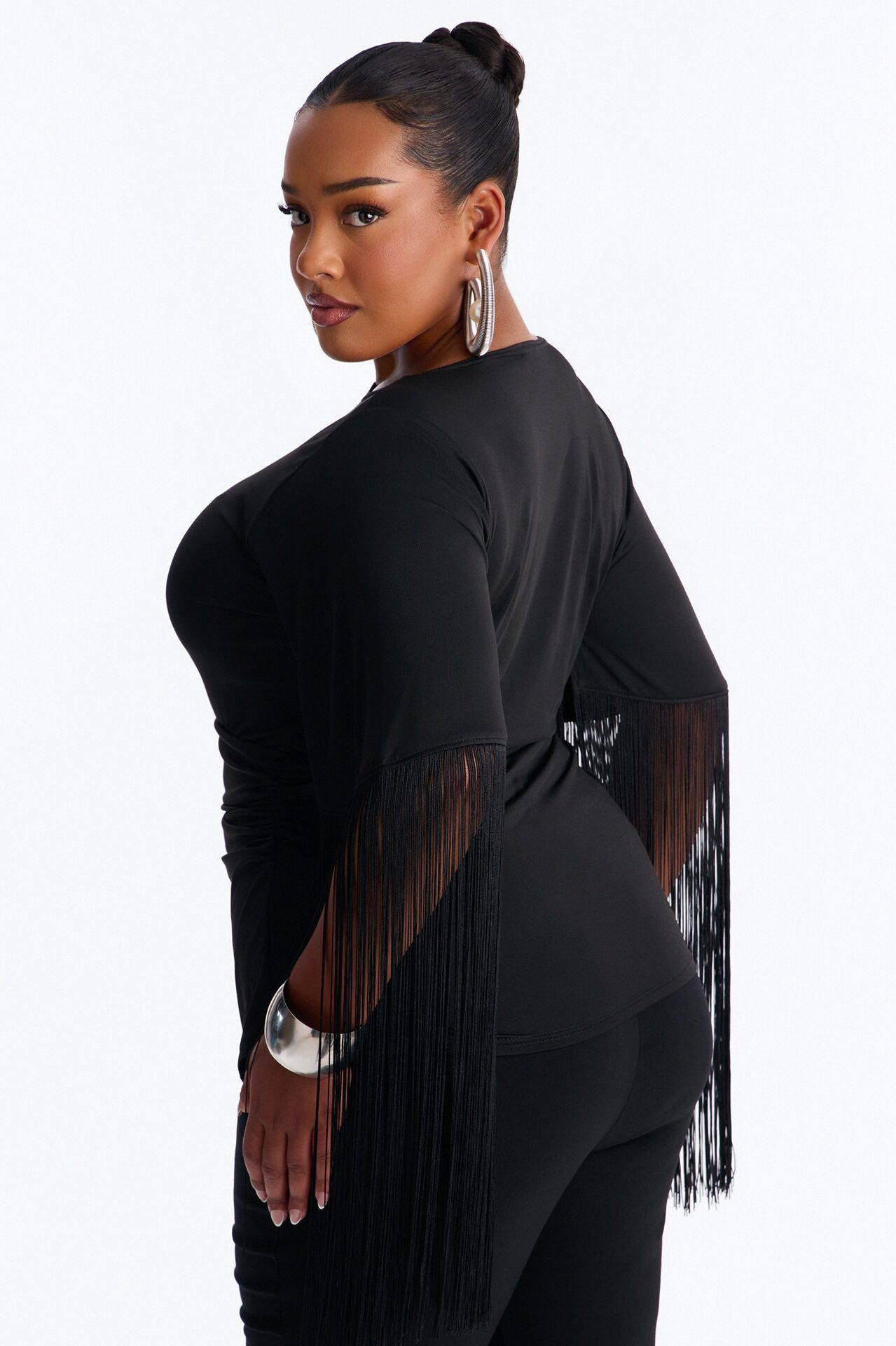 Gia Fringe Trim Short Sleeve Top - Black