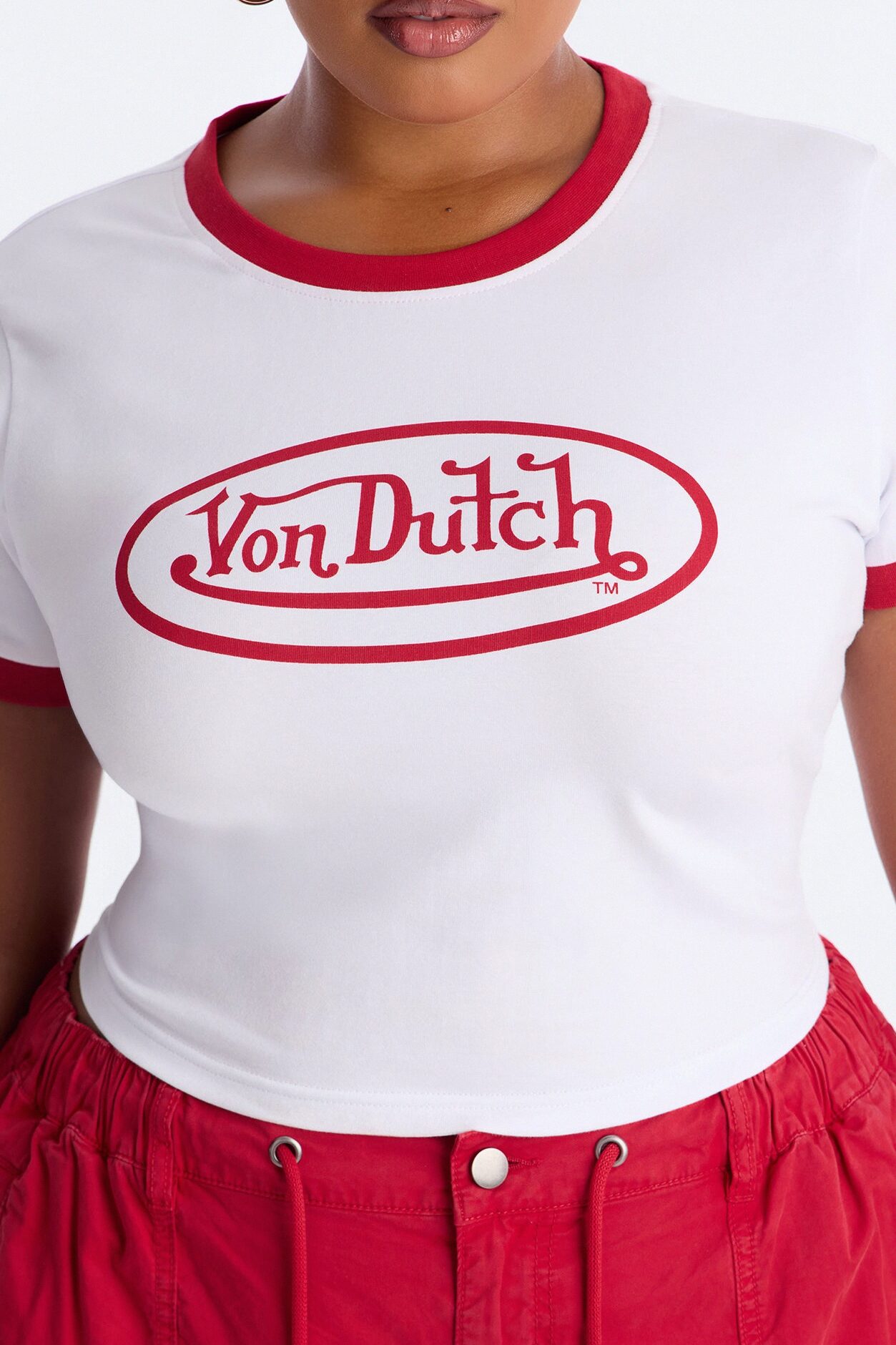 Von Dutch Rocker Ringer Cropped Tee - White
