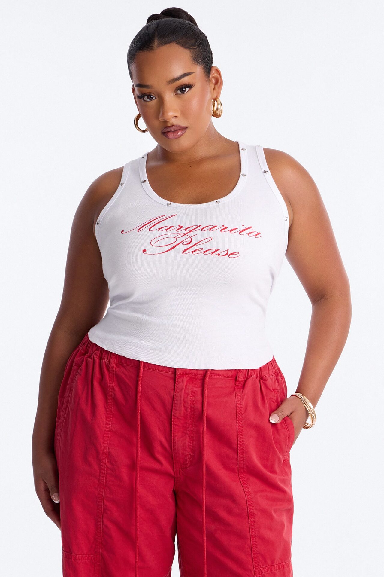 Margarita Please Studded Tank Top - White