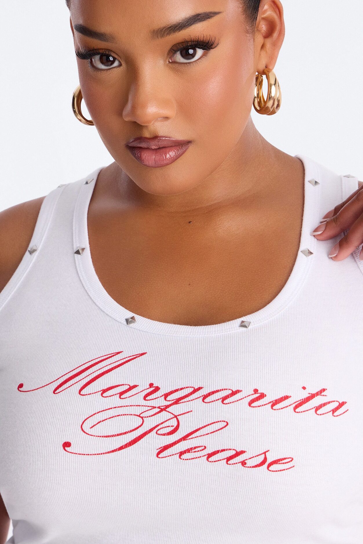Margarita Please Studded Tank Top - White