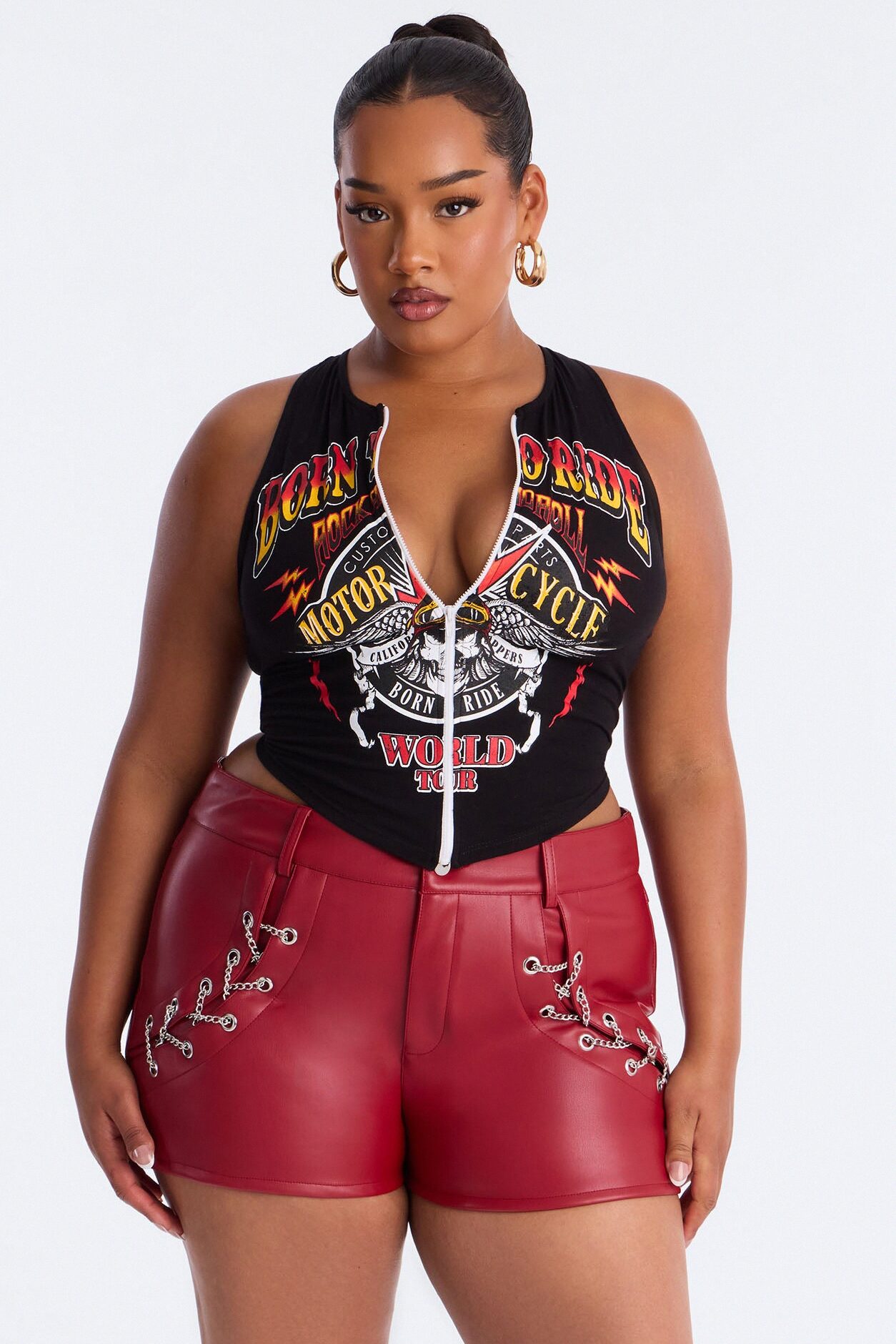 Born To Ride Zip Up Tank Top - Black
