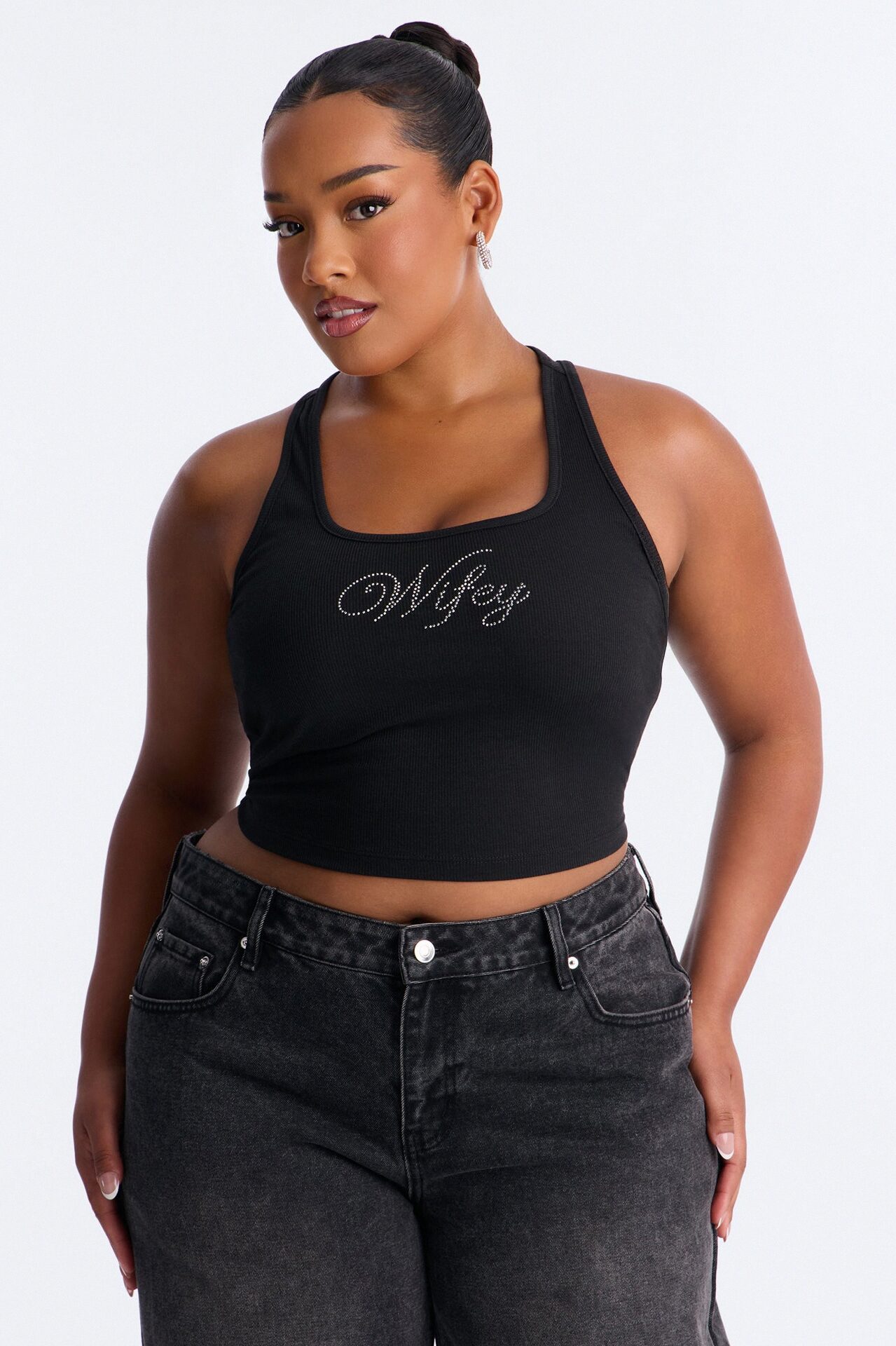 WifeyTo Be Rhinestone Tank Top - Black