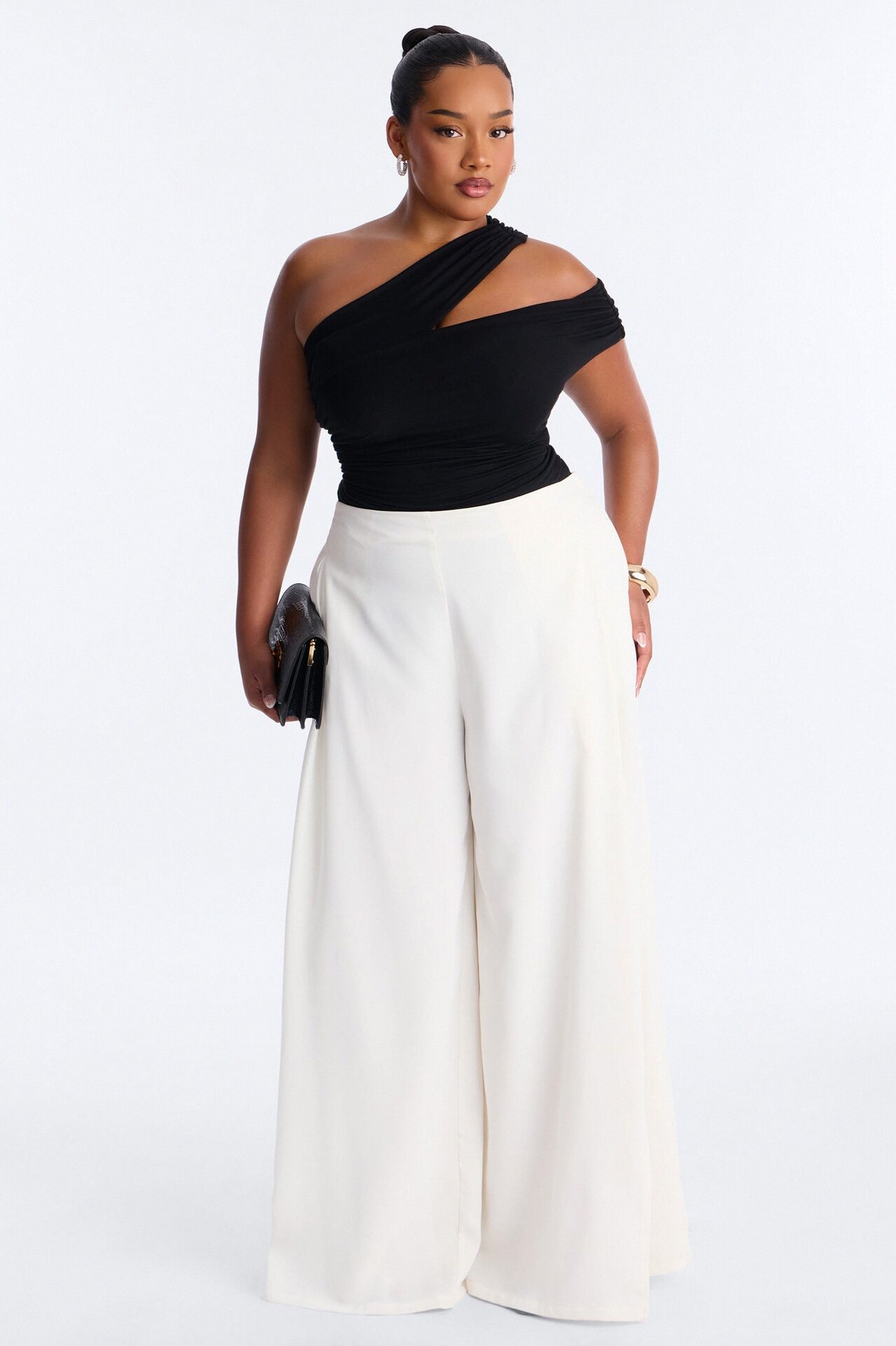 Been Here Before Ruched One Shoulder Bodysuit - Black
