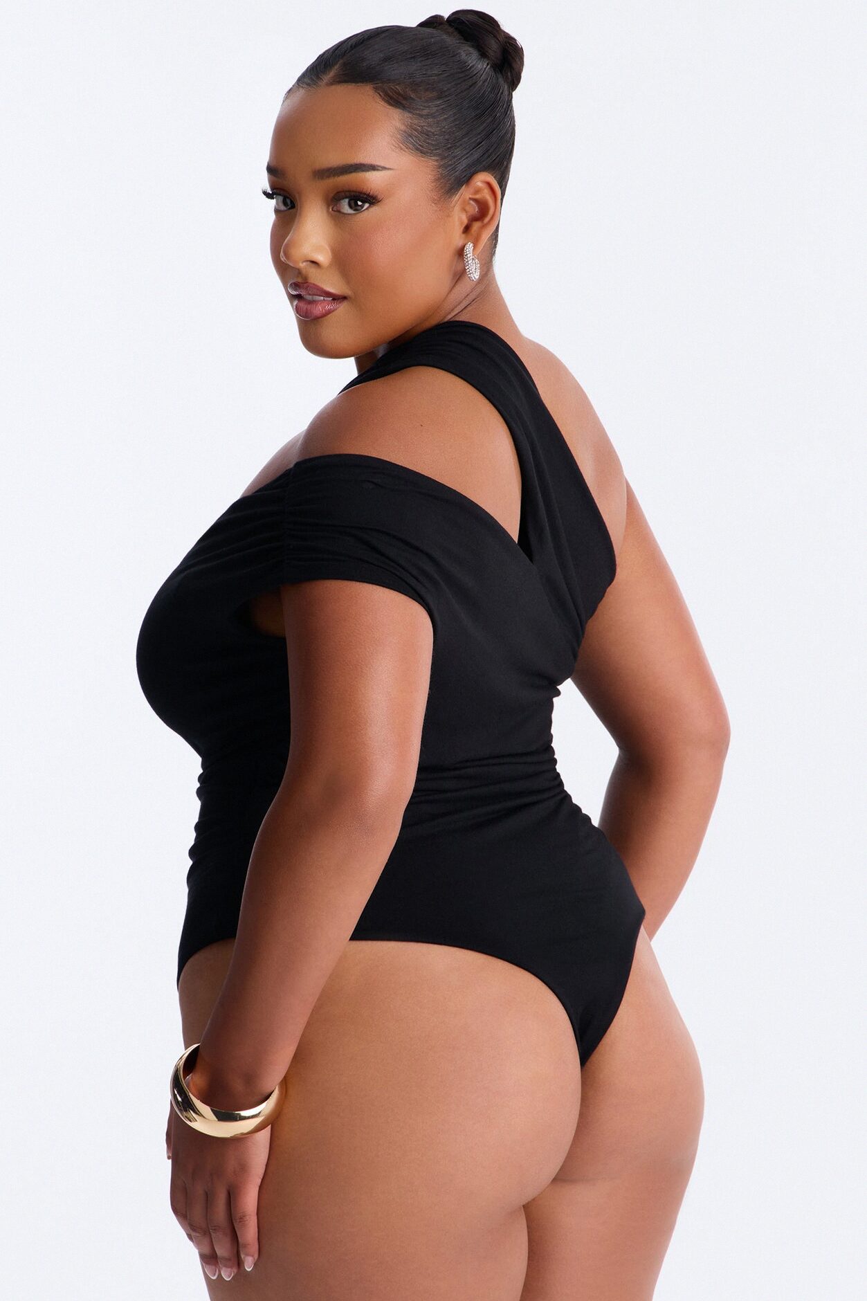 Been Here Before Ruched One Shoulder Bodysuit - Black