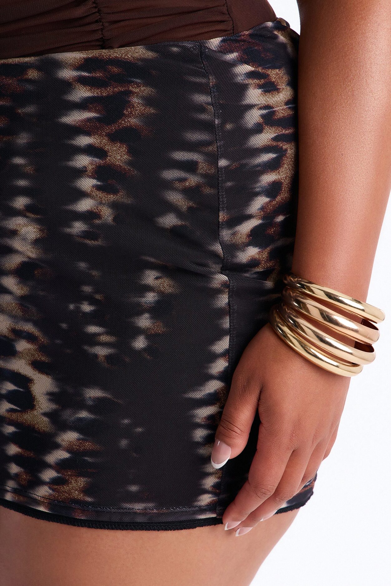 Get With It Animal Print Mesh Mini Skirt - Brown/combo