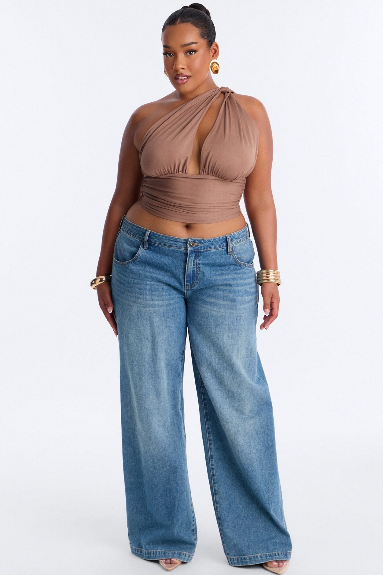 Side Attraction One Shoulder Ruched Top - Mocha