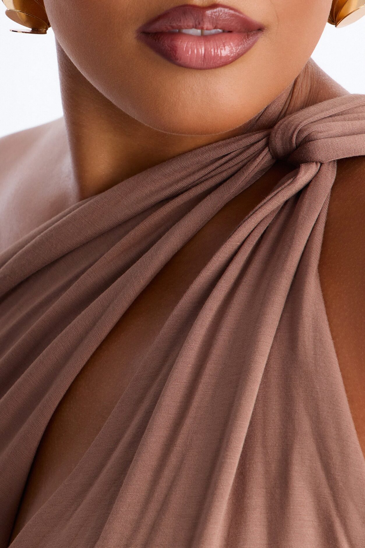 Side Attraction One Shoulder Ruched Top - Mocha
