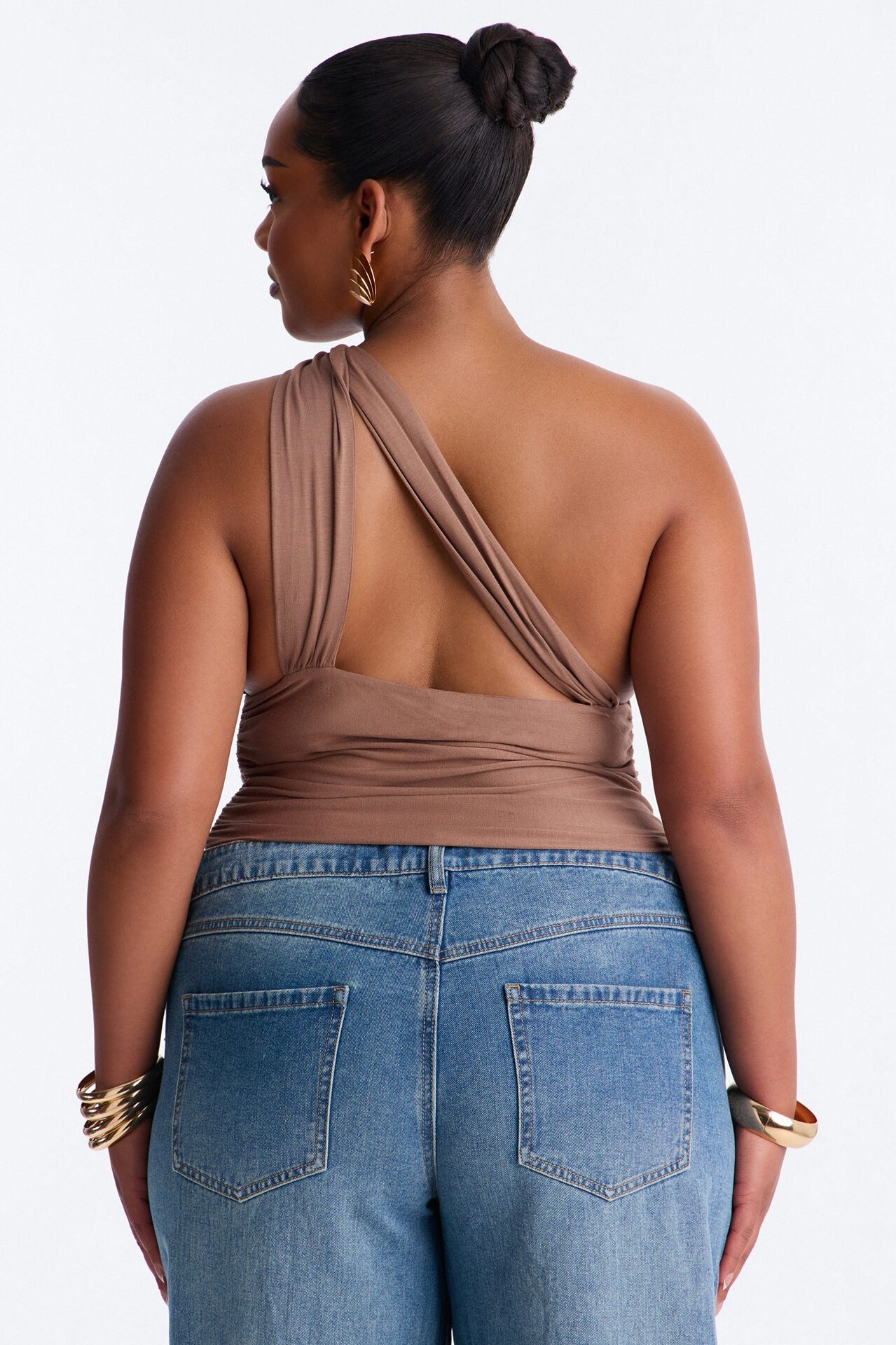 Side Attraction One Shoulder Ruched Top - Mocha
