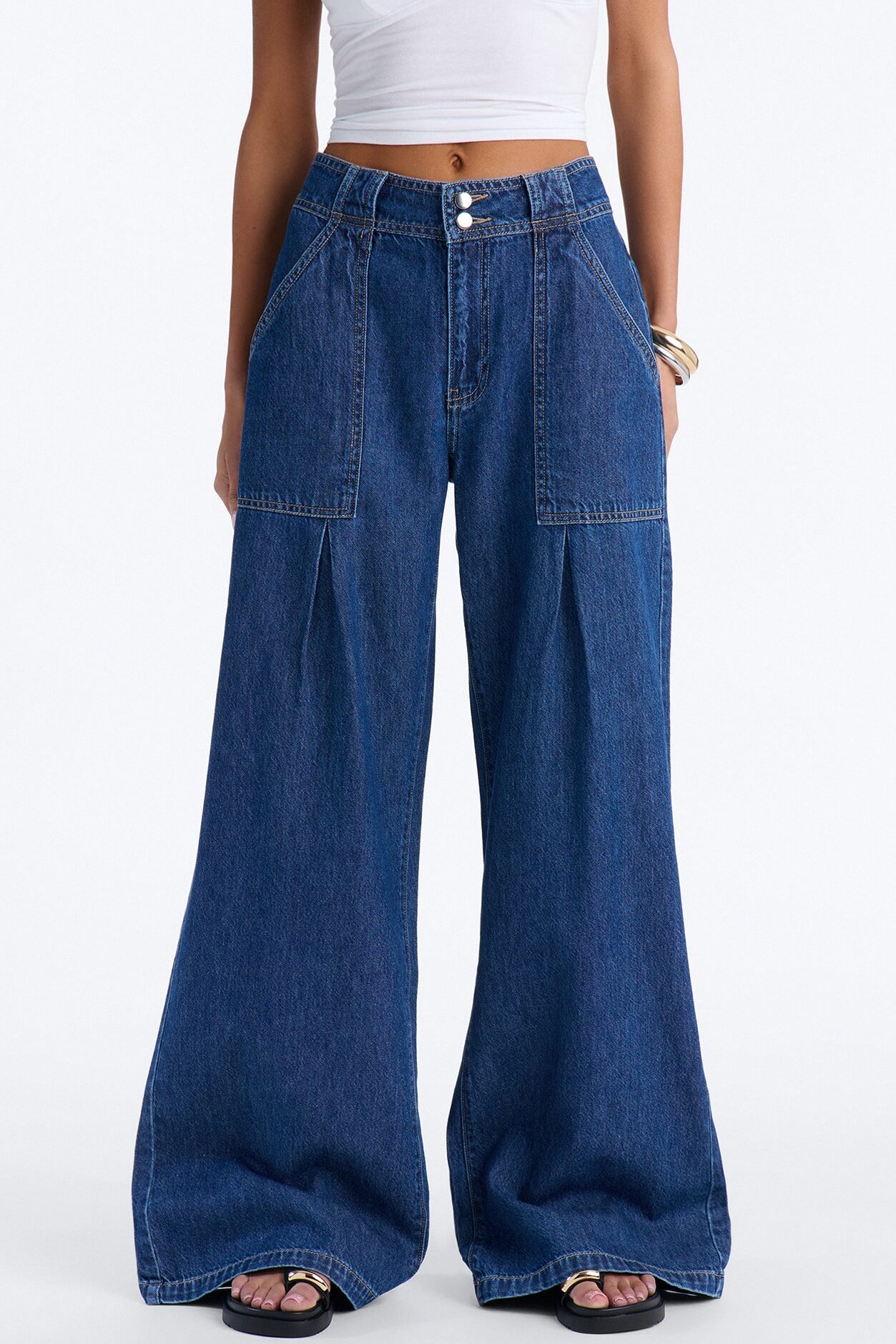 Besson Drapey Loose Fit Jeans - Dark Wash