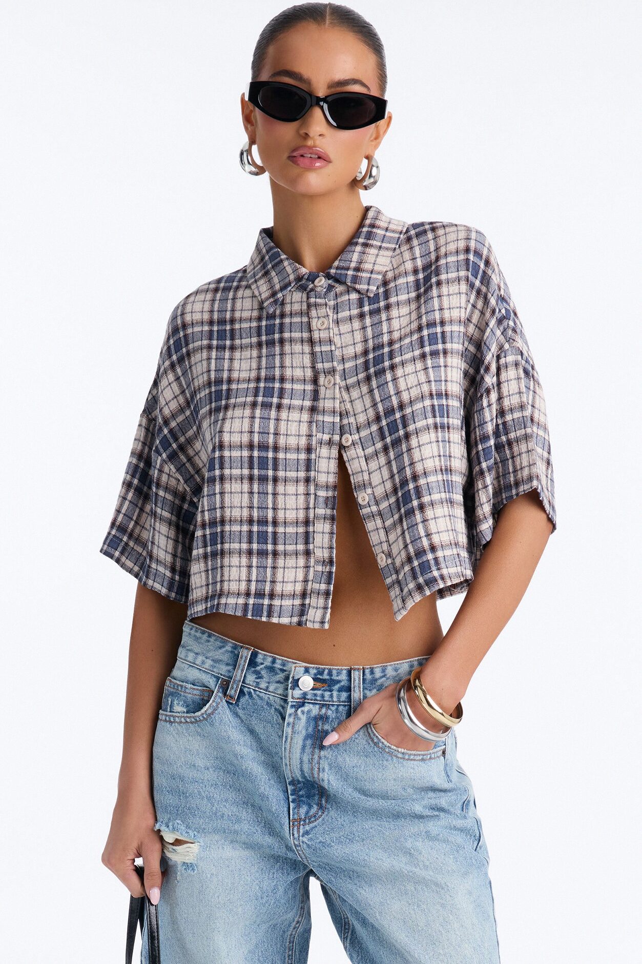 Cozy Girl Plaid Shirt - Blue/combo
