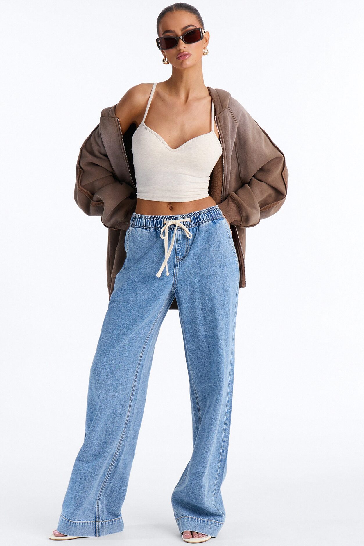 Resort Life Drapey Tie Waist Jeans - Light Wash