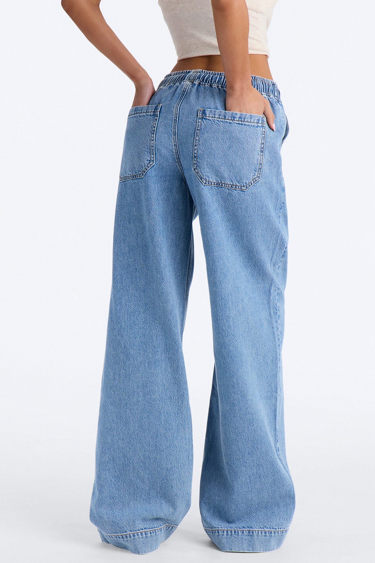 Resort Life Drapey Tie Waist Jeans - Light Wash