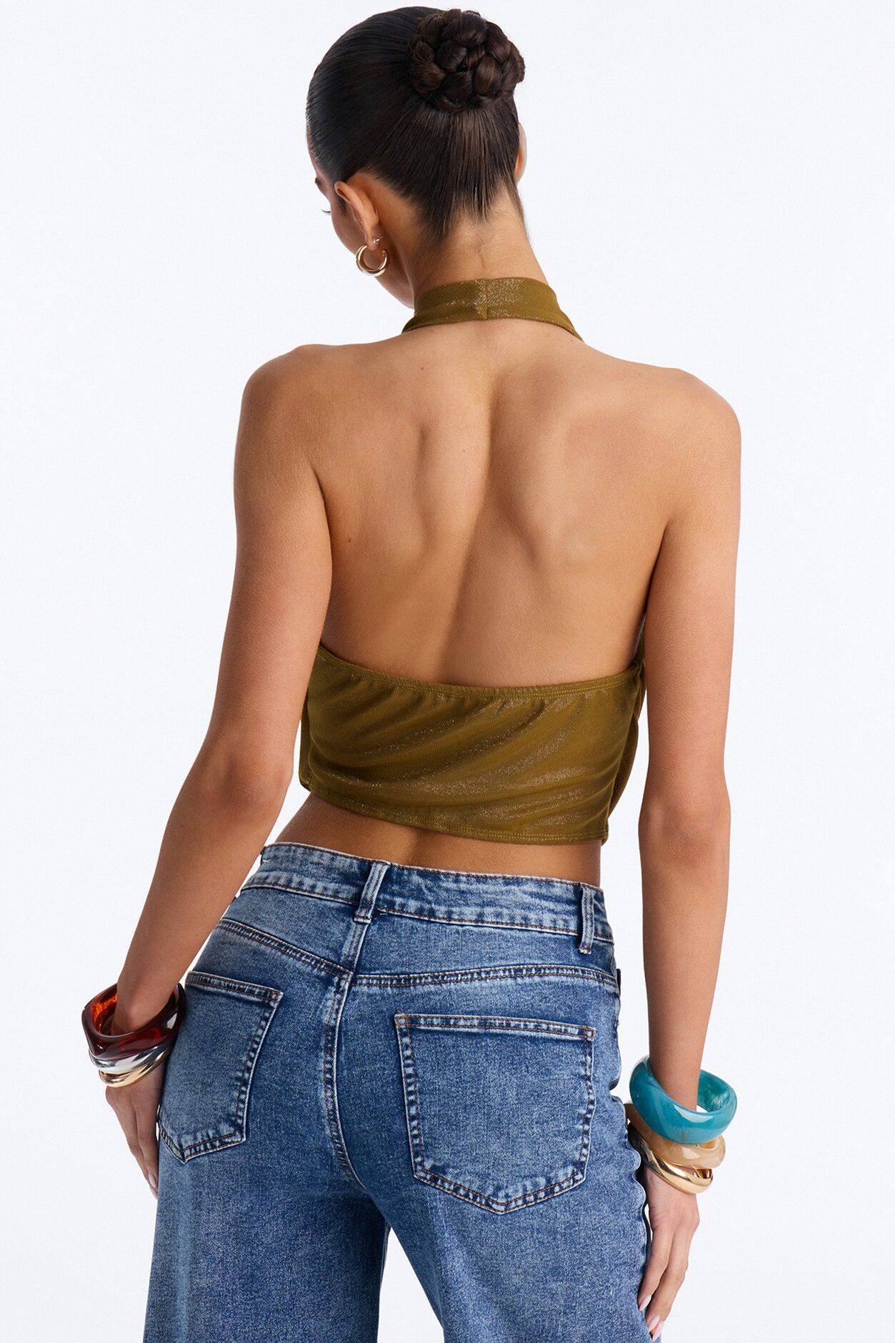 Odessa Cowl Neck Halter Top - Chartreuse
