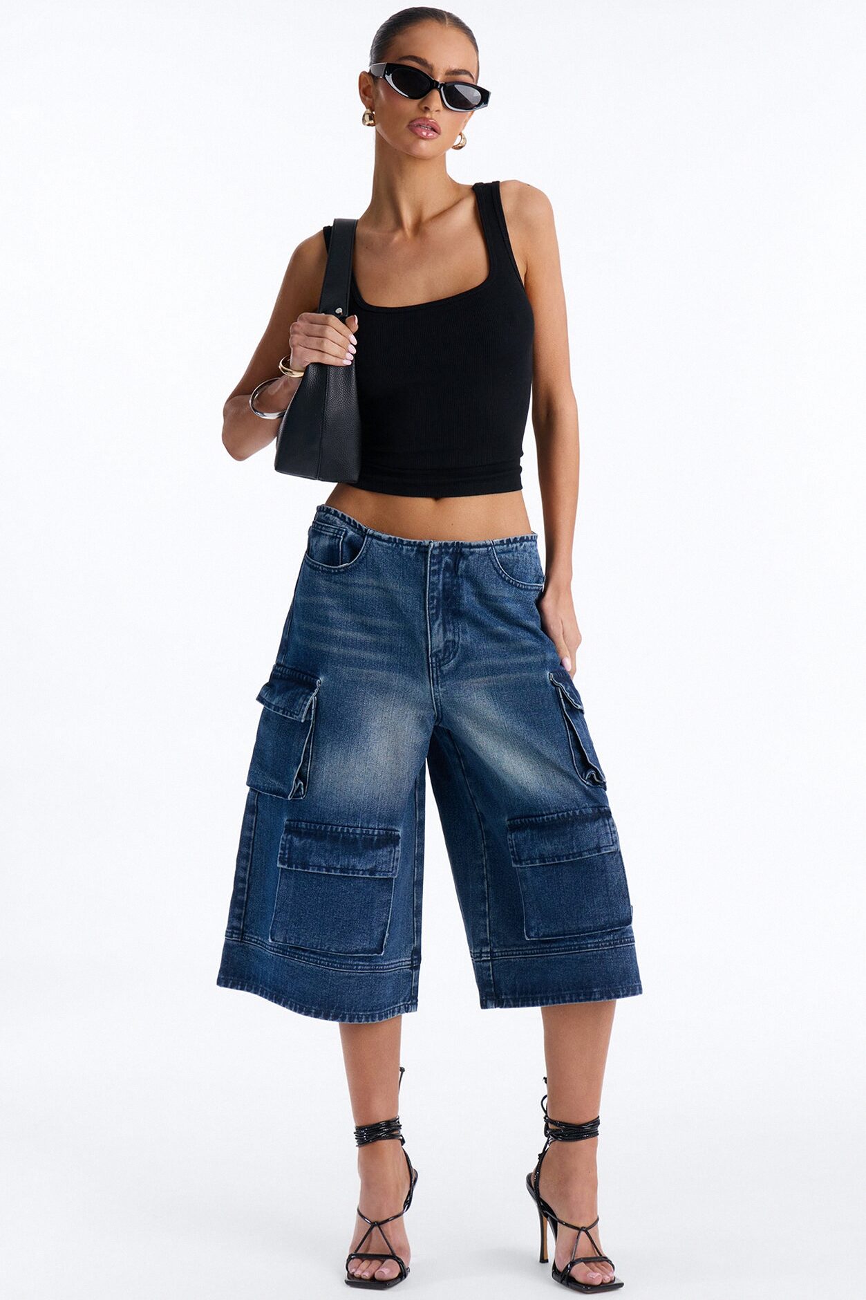 Night Shift Cargo Denim Jorts - Dark Wash