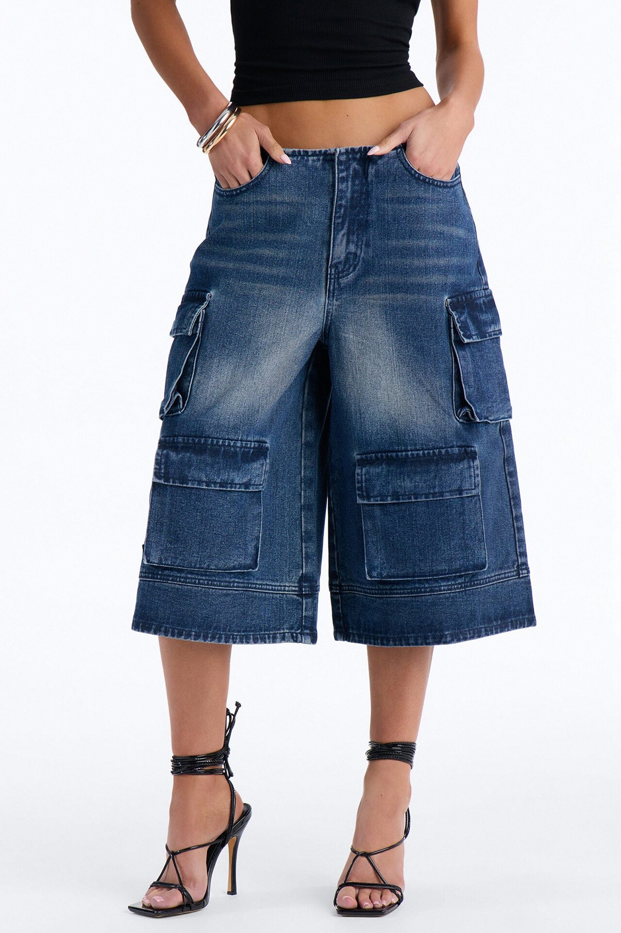 Night Shift Cargo Denim Jorts - Dark Wash