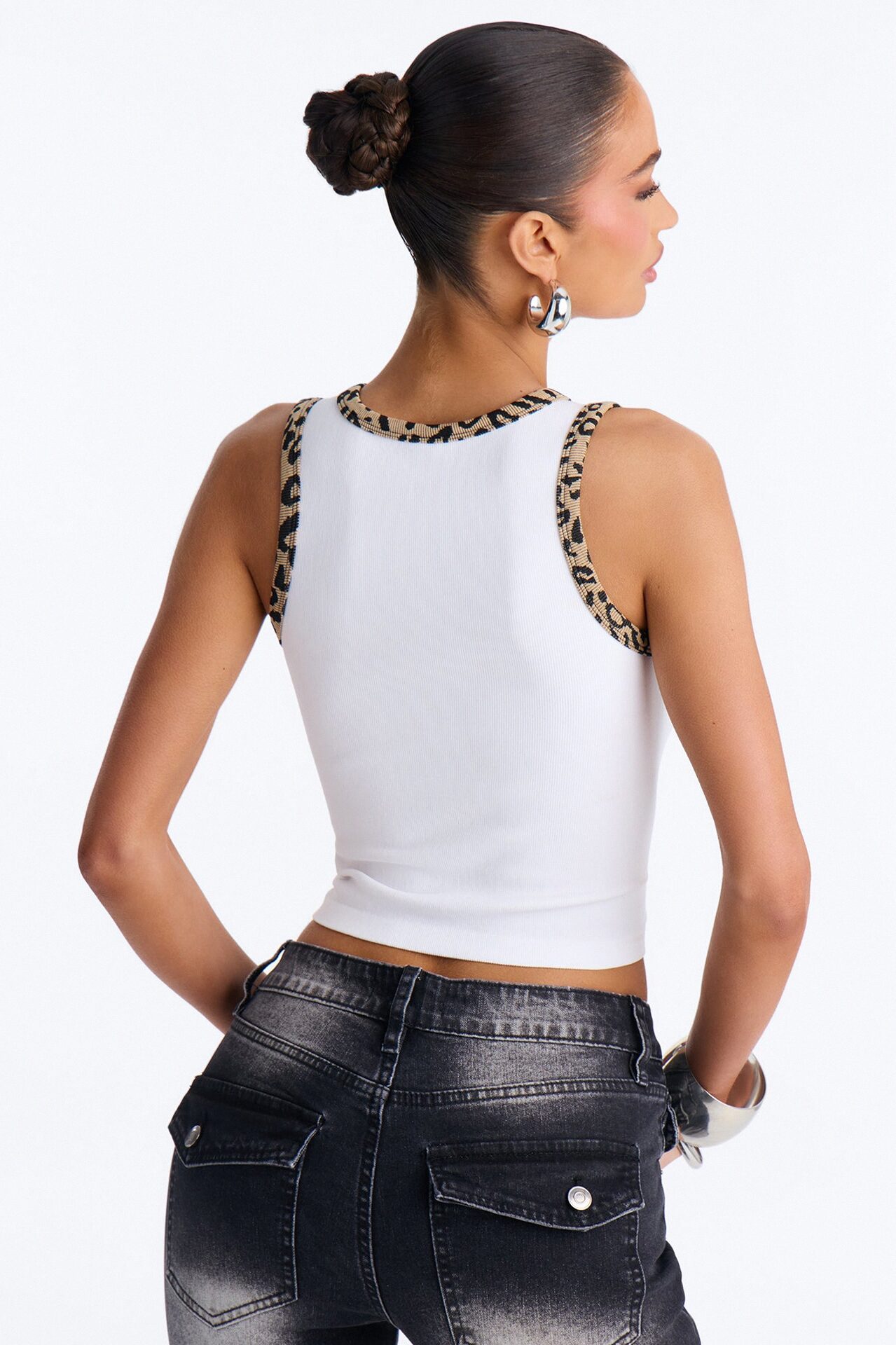 Cheetah Lips Ribbed Tank Top - White/combo