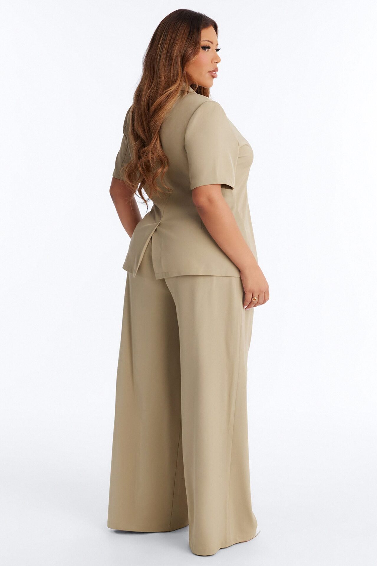 Samira Wrap Wide Leg Pant Set - Taupe