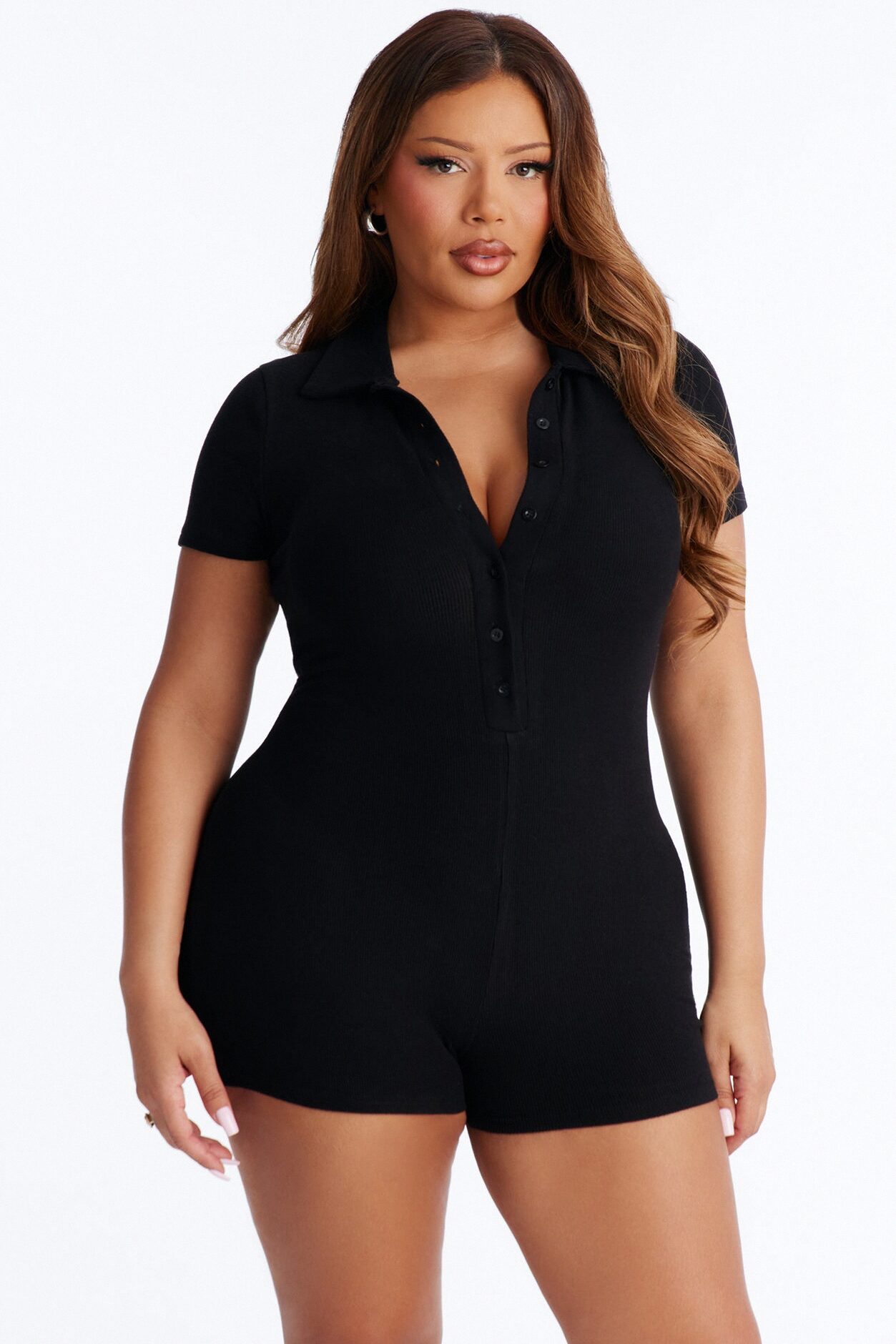Hailey Ribbed Micro Short Romper - Black