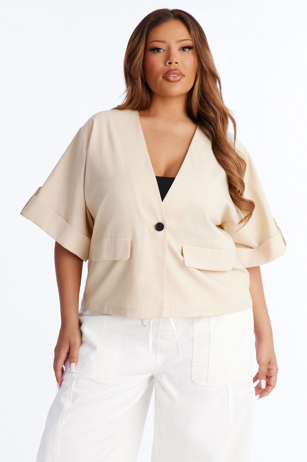 Ready When You Are Cuffed Linen Top - Beige