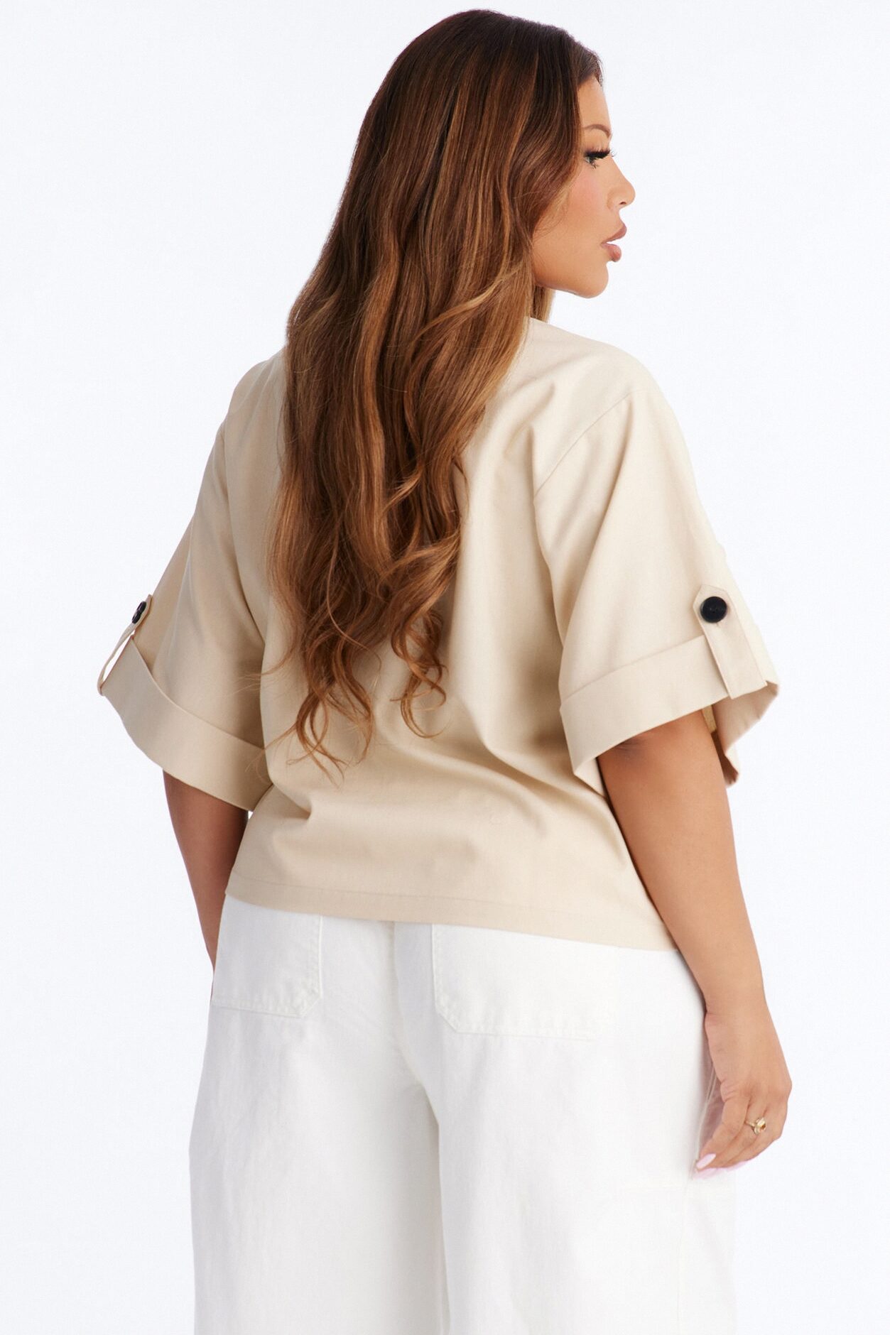 Ready When You Are Cuffed Linen Top - Beige
