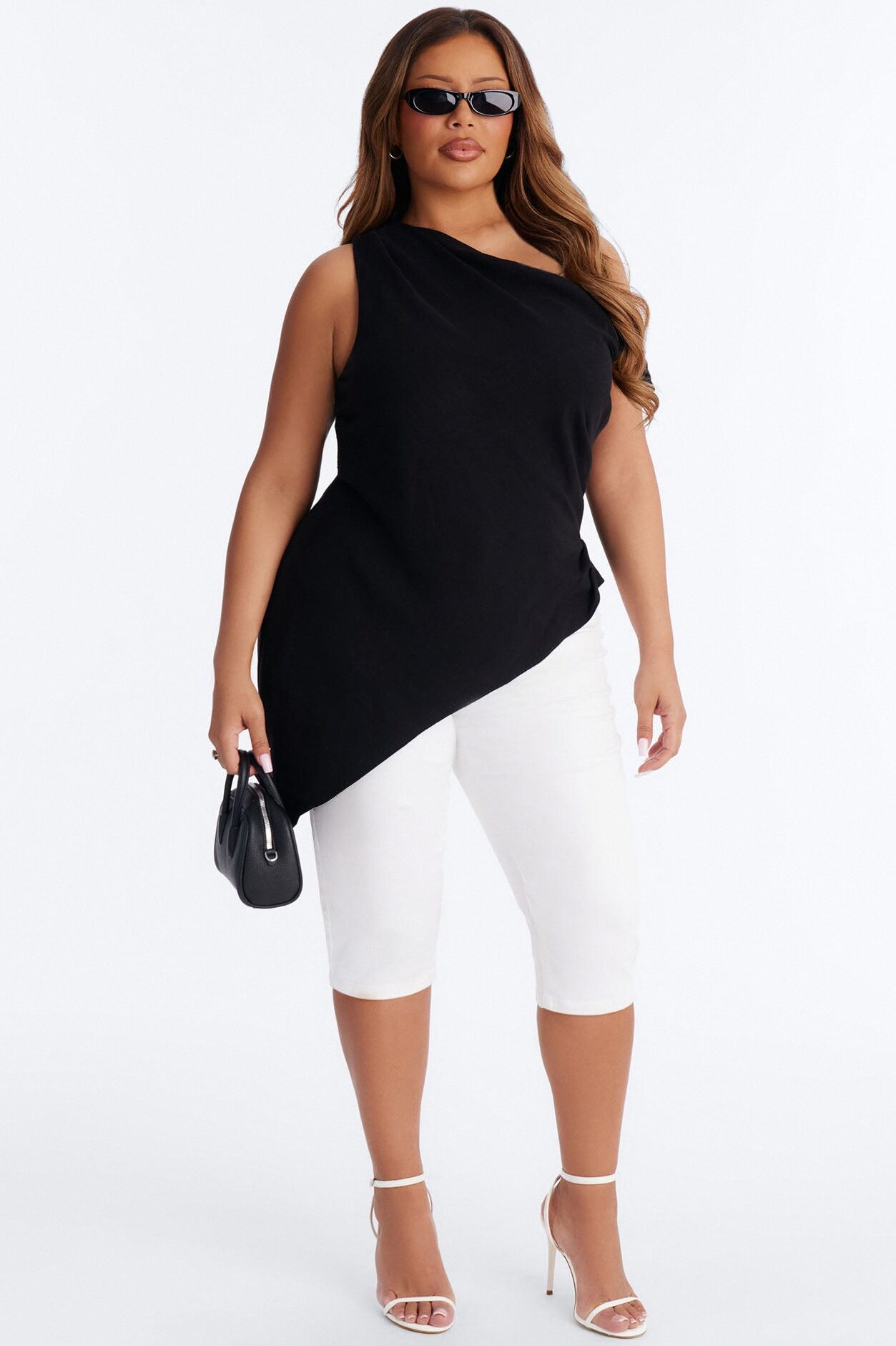 Butter And Baguettes Only One Shoulder Linen Top - Black