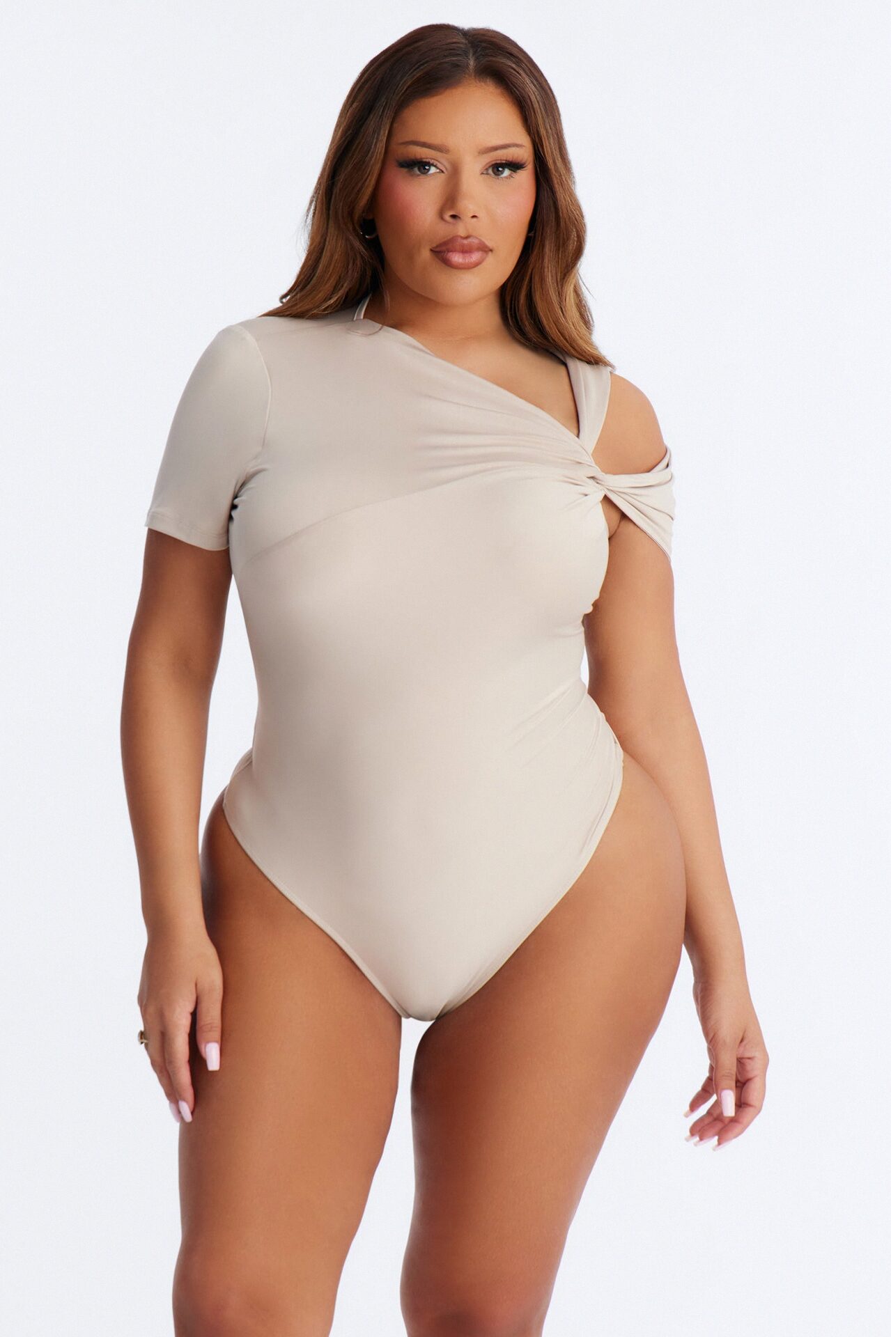 Twist It Up Cut Out Bodysuit - Stone