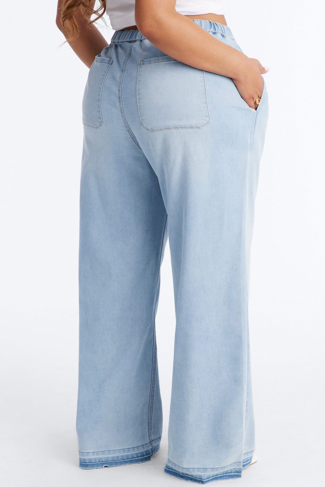 Marina Stretch Crosshatch Tie Waist Jeans - Light Blue Wash