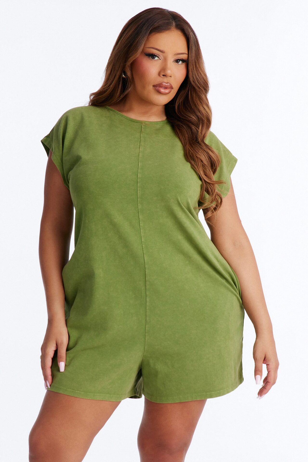 The Washed Cap Sleeve Romper - Sage