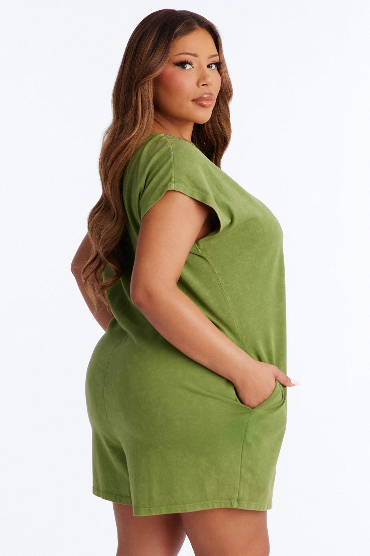 The Washed Cap Sleeve Romper - Sage