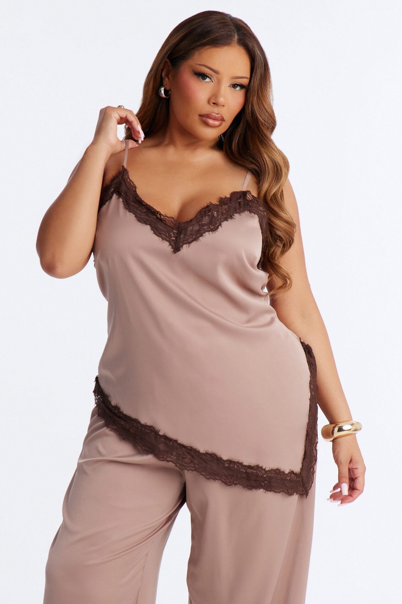 Chic Muse Satin Jogger Set - Mocha