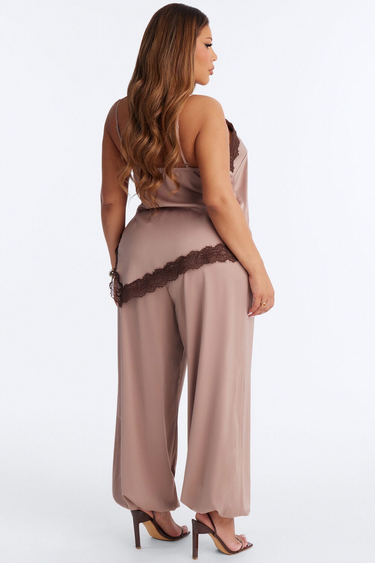 Chic Muse Satin Jogger Set - Mocha