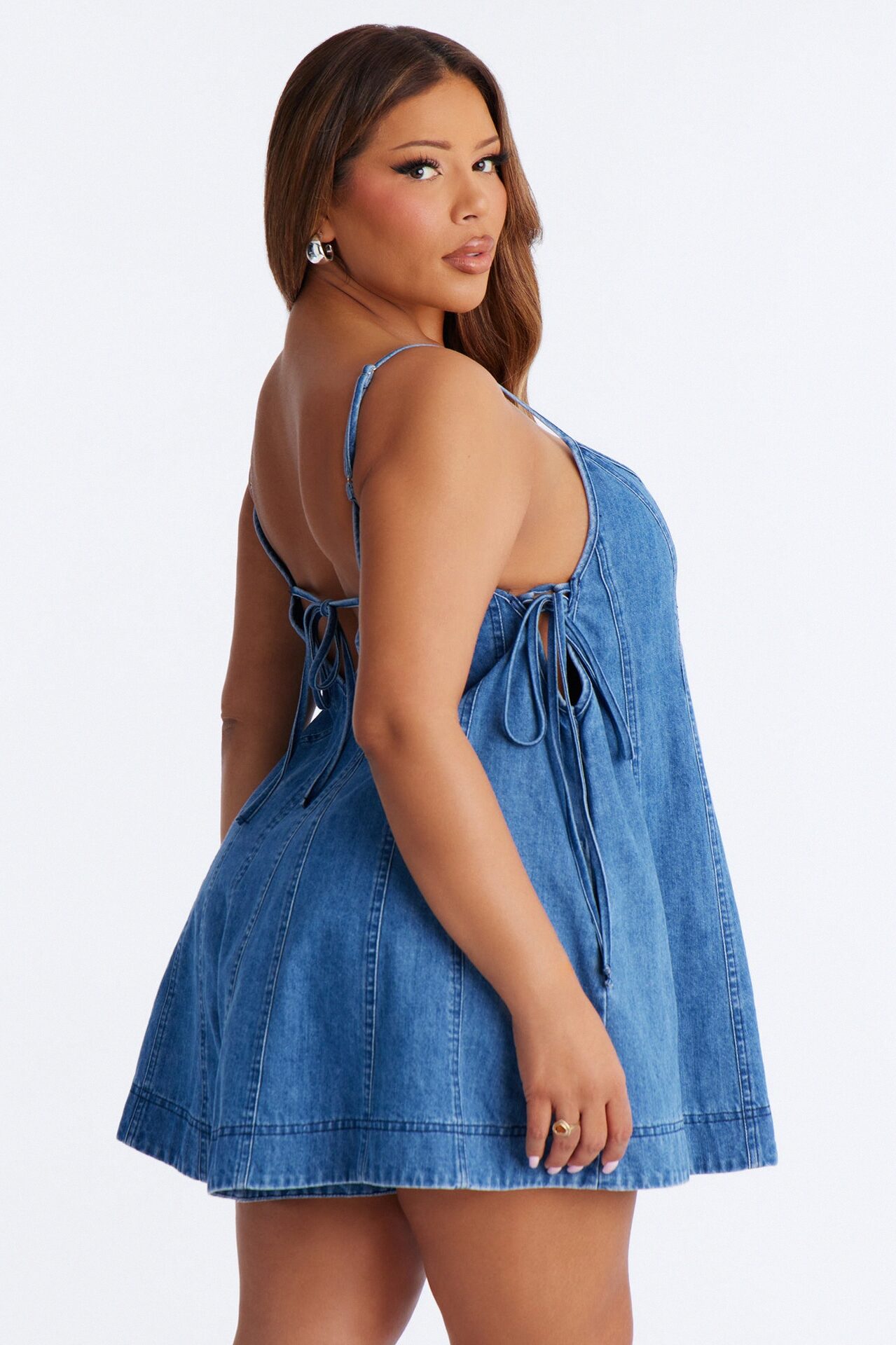 Just A Girl Denim Romper - Medium Wash