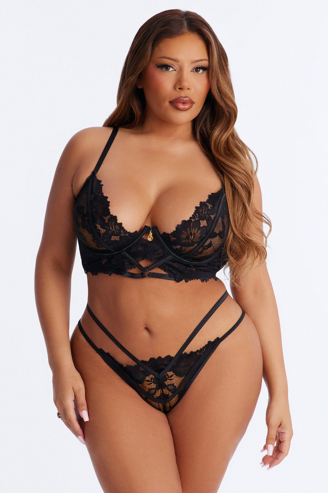 Can't Get Enough 2 Piece Lace Bra And Panty Set - Black