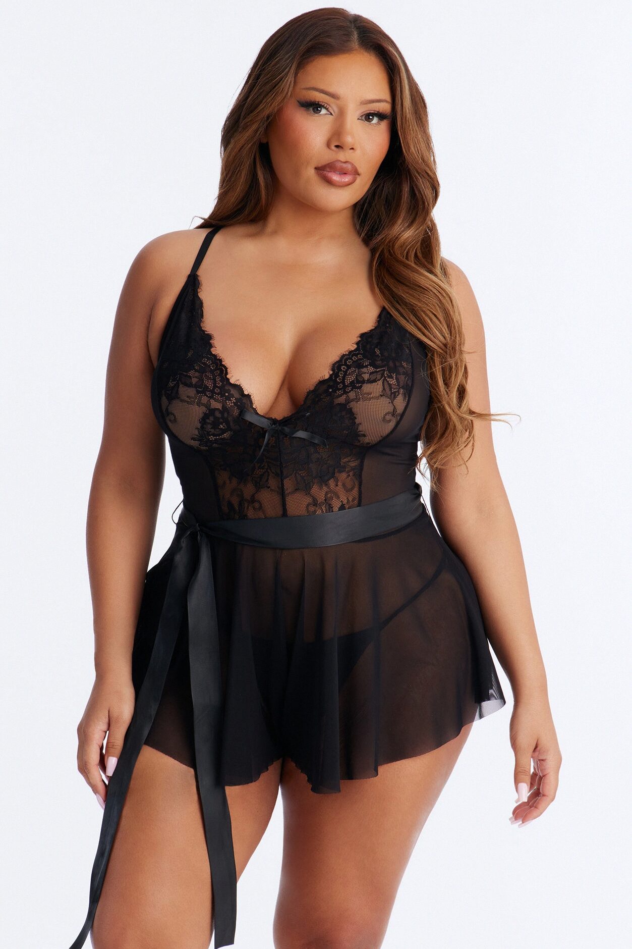 Arely Lace Trim Flowy Romper - Black