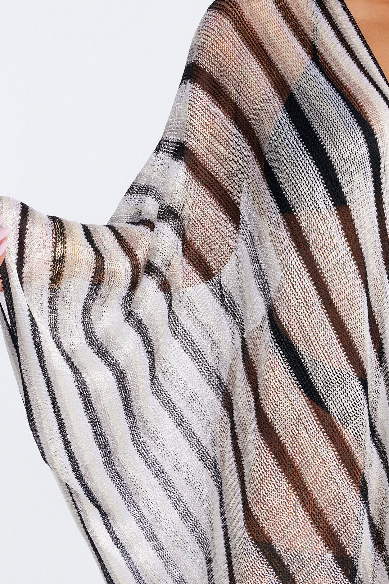 Leni Striped Swim Cover Up Kimono - Black/White