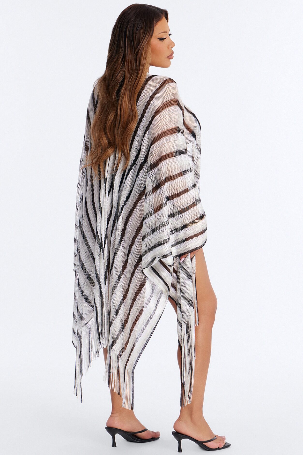 Leni Striped Swim Cover Up Kimono - Black/White