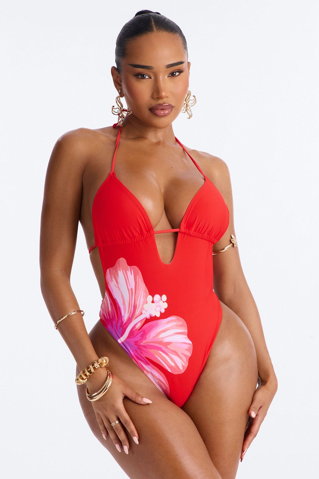 Sunset Florals 1 Piece Swimsuit - Red