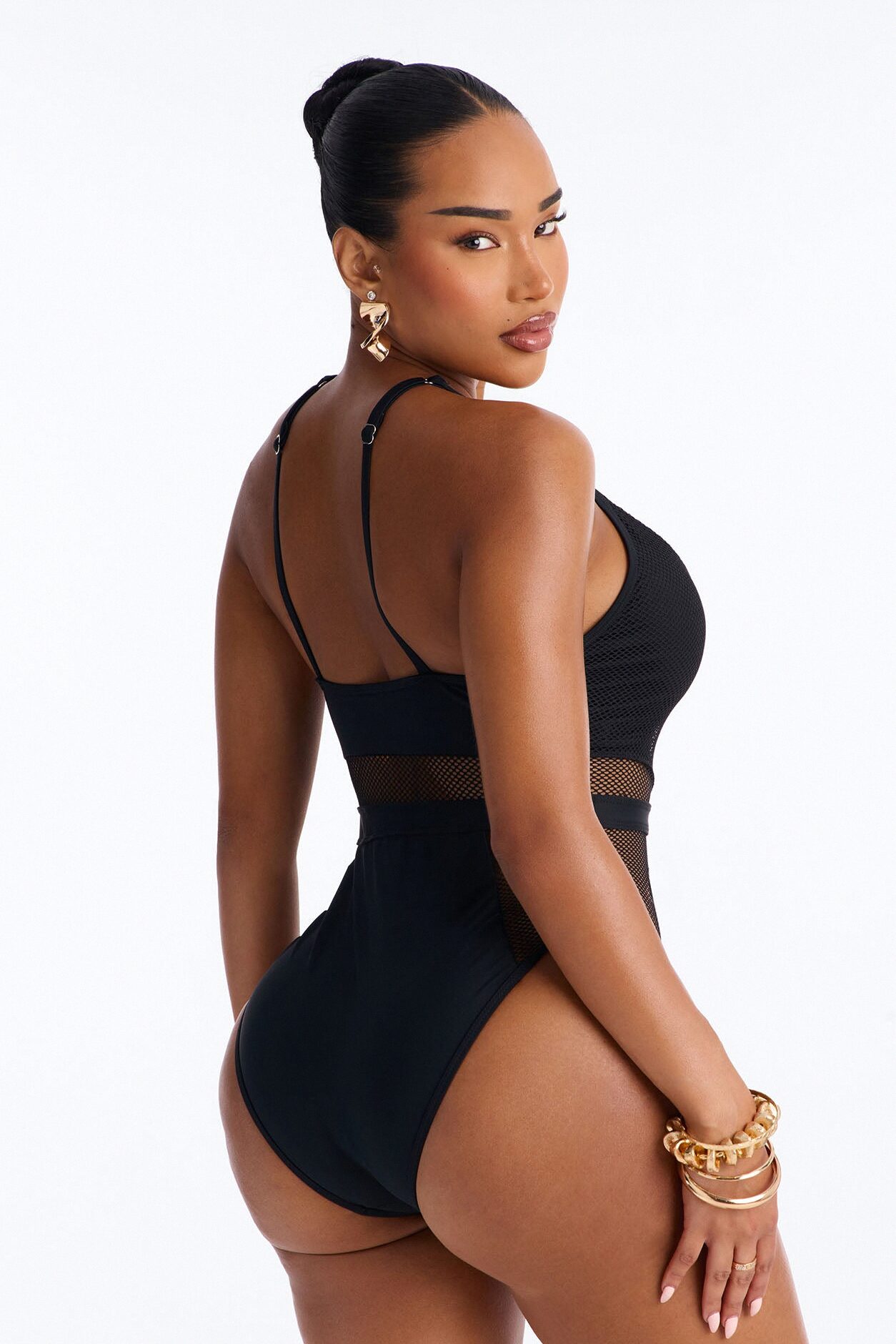 Gave In To Pier Pressure Fishnet Cut Out 1 Piece Swimsuit - Black