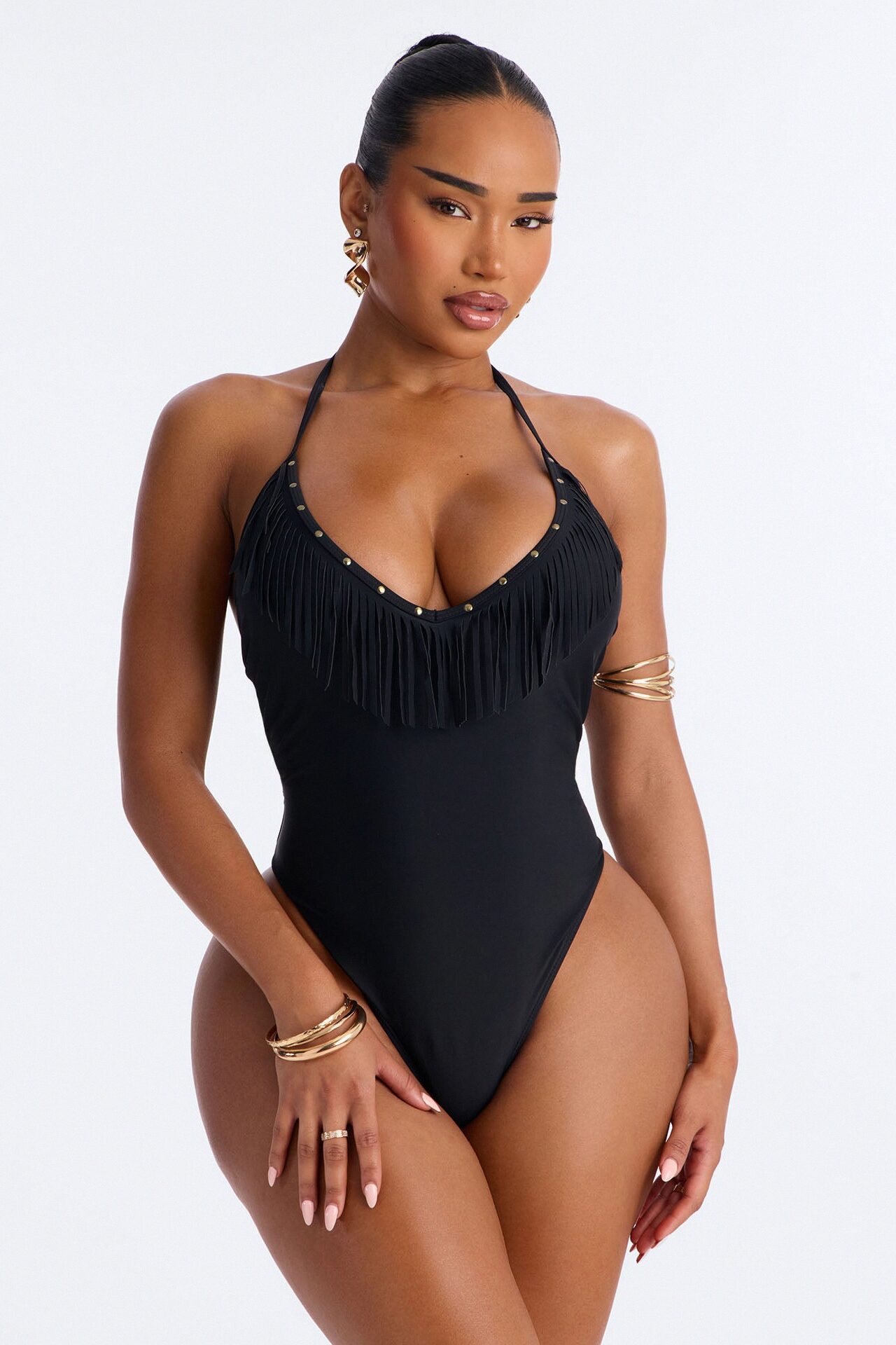 Offshore Crush 1 Piece Fringe Swimsuit - Black