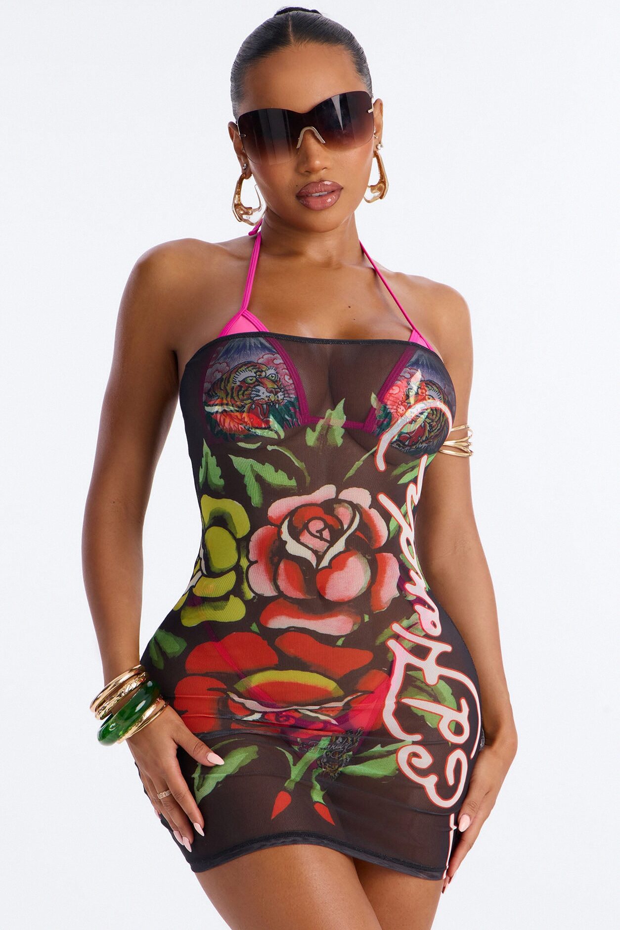 Ed Hardy Rose Strapless Cover Up Mini Dress - Black