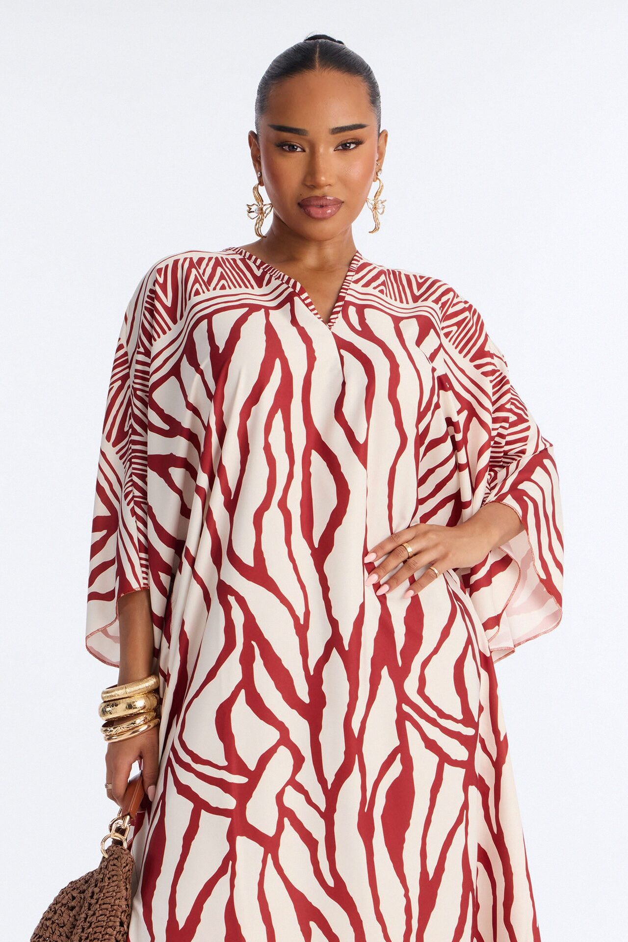 Wave Whispers Swim Cover Up Kaftan Dress - Brown/combo