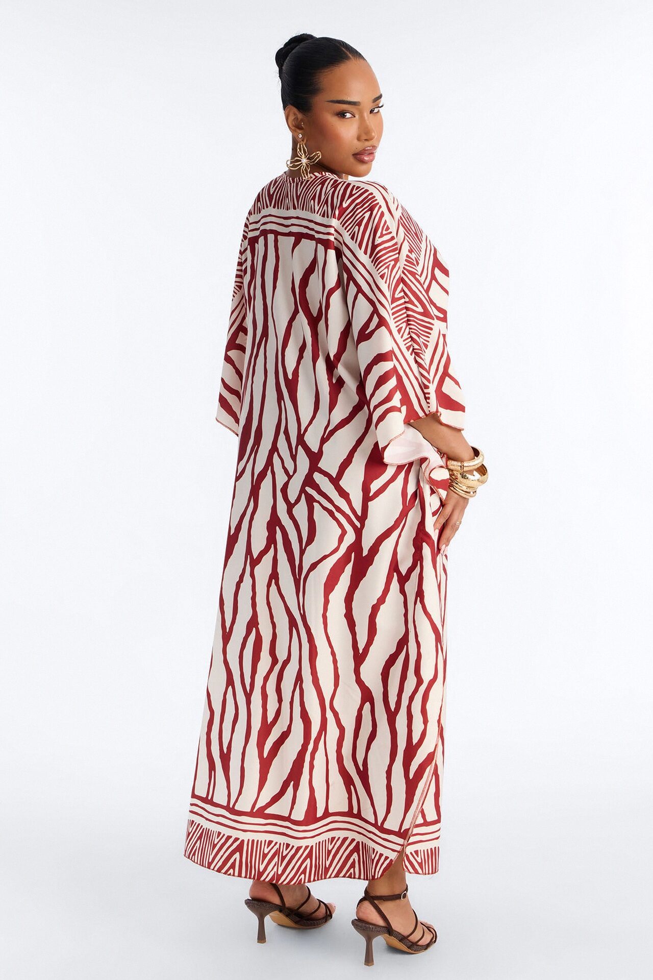 Wave Whispers Swim Cover Up Kaftan Dress - Brown/combo