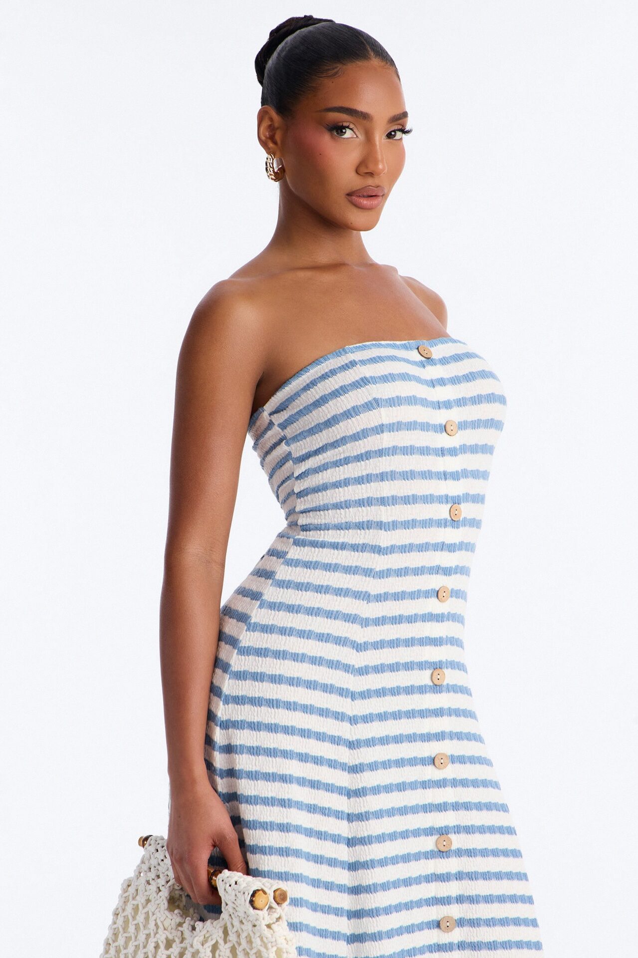 Celia Striped Textured Midi Dress - Blue/combo